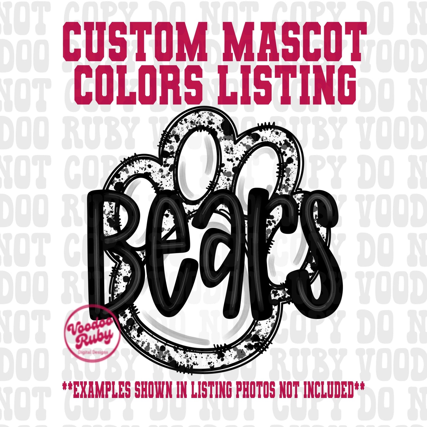 Hand Drawn Bears Mascot PNG: Football Paw Print, Sublimation Design (Digital Download
