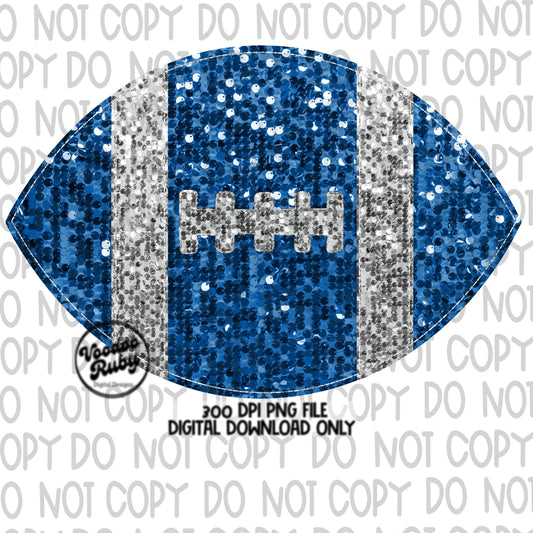 Blue Silver Sequin Football PNG Design Glitter Hand Drawn Digital Download Faux Sequins Patch Printable Clip Art Faux Appliqué Football DTF