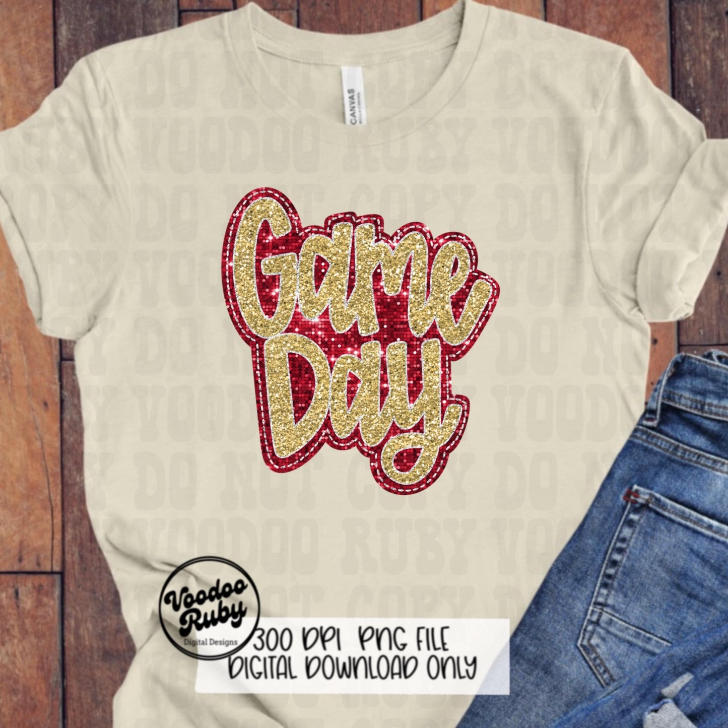 Sequin Game Day PNG Design Bundle Faux Embroidery PNG Hand Drawn Digital Download Faux Sequins png Printable Clip Art Red Gold DTF