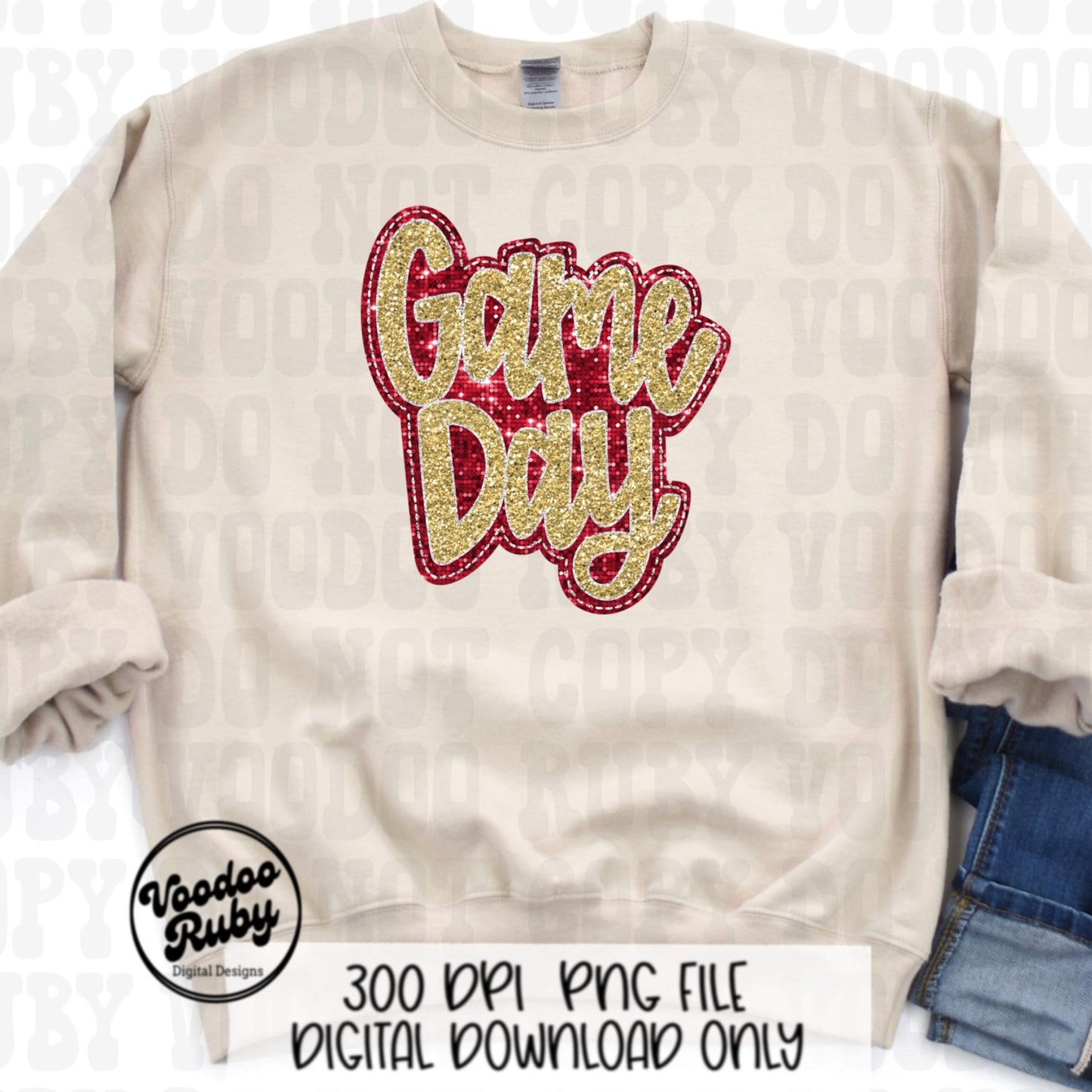 Sequin Game Day PNG Design Bundle Faux Embroidery PNG Hand Drawn Digital Download Faux Sequins png Printable Clip Art Red Gold DTF