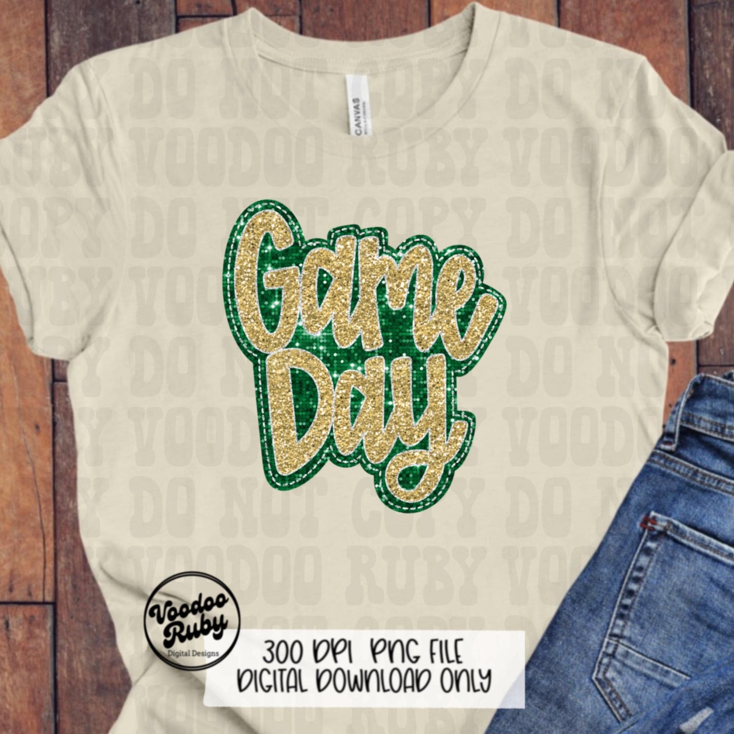 Sequin Game Day PNG Design Bundle Faux Embroidery PNG Hand Drawn Digital Download Faux Sequins png Printable Clip Art Green Gold DTF