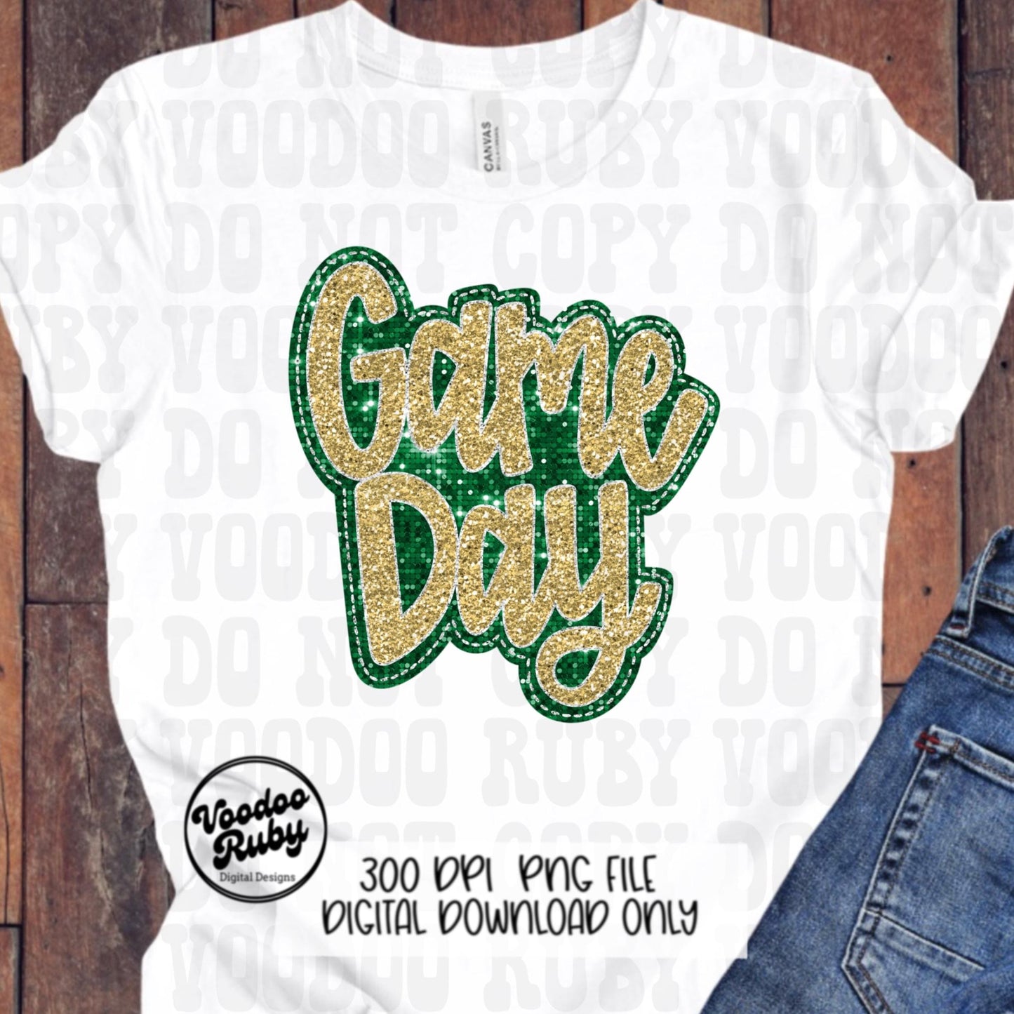 Sequin Game Day PNG Design Bundle Faux Embroidery PNG Hand Drawn Digital Download Faux Sequins png Printable Clip Art Green Gold DTF