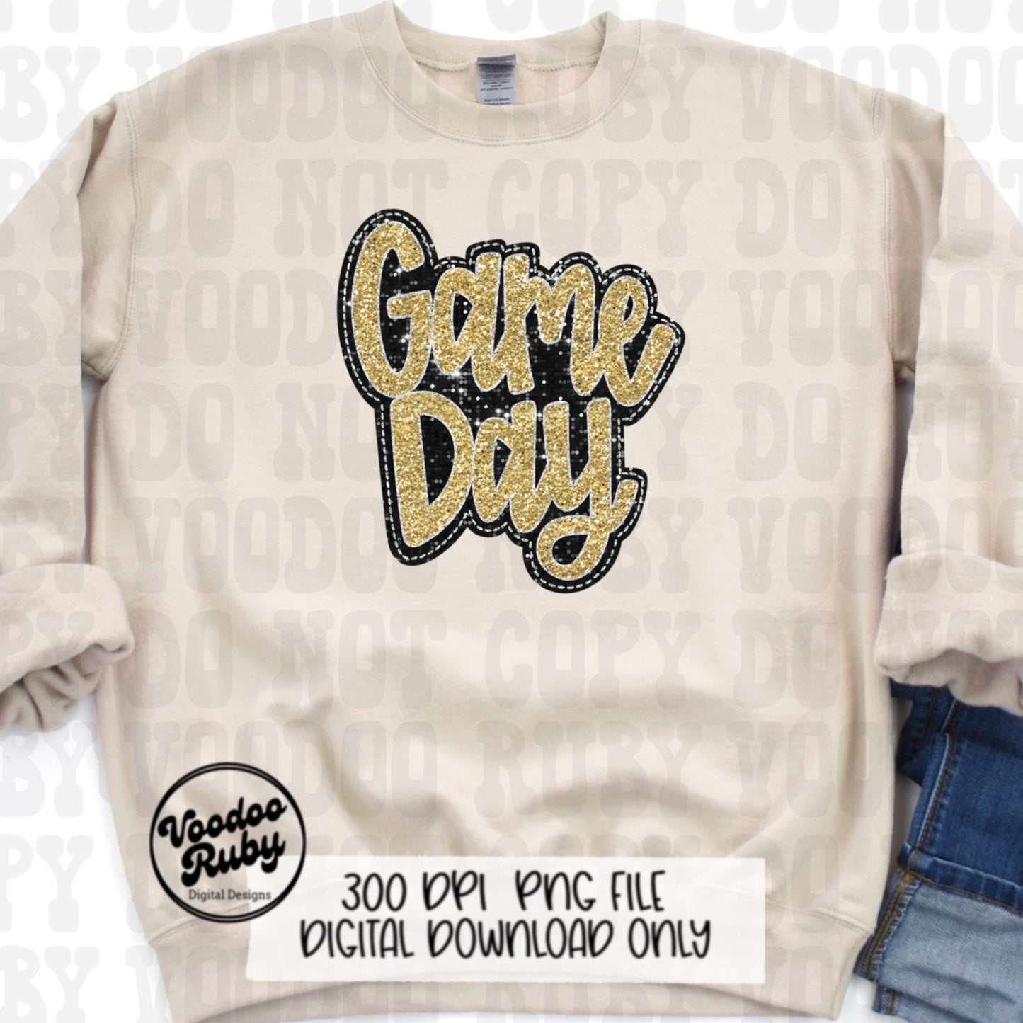 Sequin Game Day PNG Design Bundle Faux Embroidery PNG Hand Drawn Digital Download Faux Sequins png Printable Clip Art Black Gold DTF