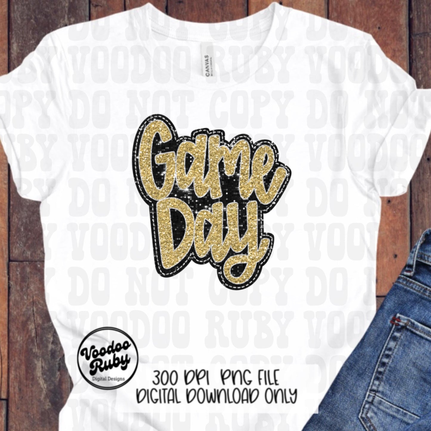 Sequin Game Day PNG Design Bundle Faux Embroidery PNG Hand Drawn Digital Download Faux Sequins png Printable Clip Art Black Gold DTF