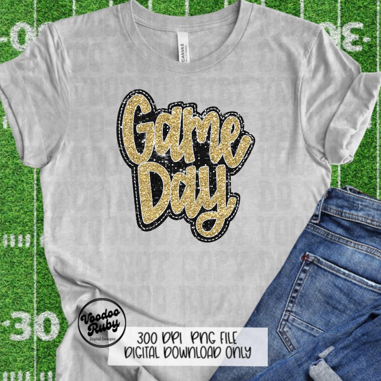 Sequin Game Day PNG Design Bundle Faux Embroidery PNG Hand Drawn Digital Download Faux Sequins png Printable Clip Art Black Gold DTF