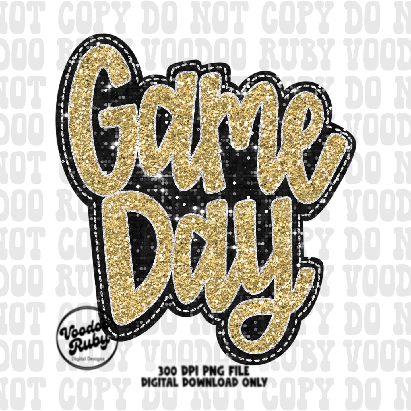 Sequin Game Day PNG Design Bundle Faux Embroidery PNG Hand Drawn Digital Download Faux Sequins png Printable Clip Art Black Gold DTF