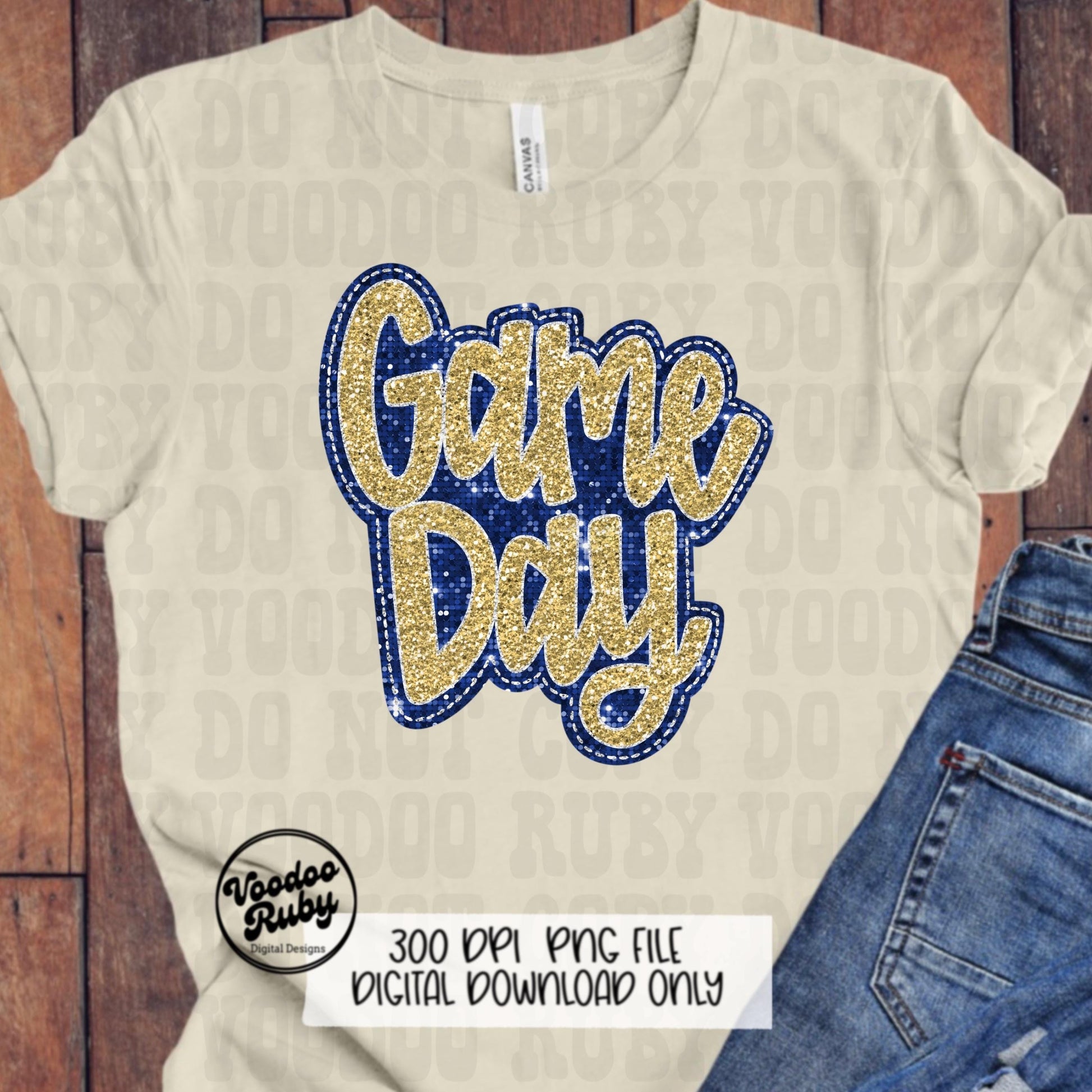 Sequin Game Day PNG Design Bundle Faux Embroidery PNG Hand Drawn Digital Download Faux Sequins png Printable Clip Art Blue Gold DTF