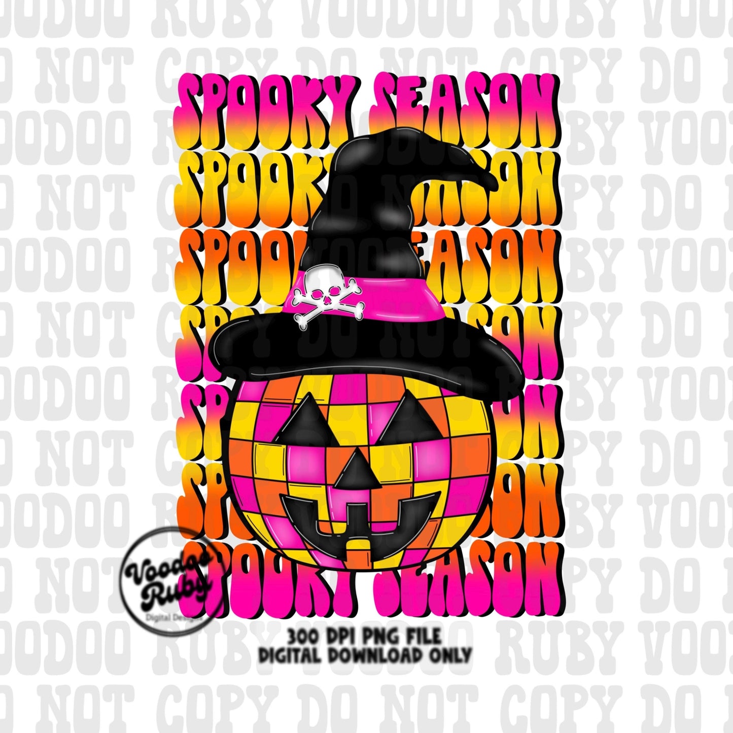 Spooky Season PNG Design Halloween Sublimation Hand Drawn Digital Download Disco Ball Pumpkin Witch Trendy DTF Printable Retro Font