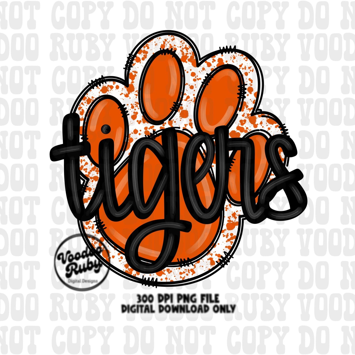 Tigers PNG Design Hand Drawn Digital Download Sublimation Football PNG Paw Print Design Orange Tigers Clip Art Football DTF Printable