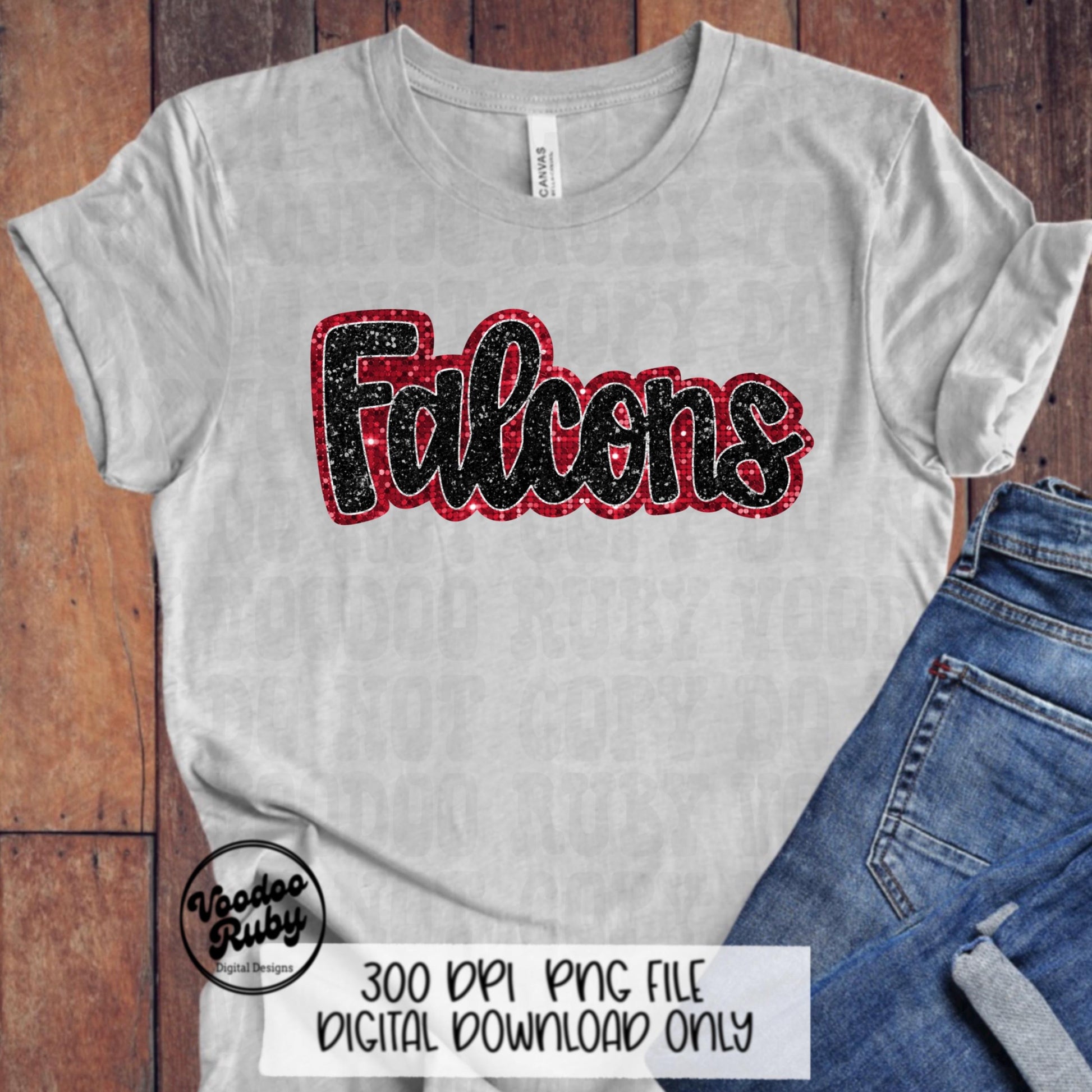 Falcons PNG Design Hand Drawn Digital Download Sublimation Faux Sequin Glitter PNG Black and Red Falcons Football png Falcons DTF Printable