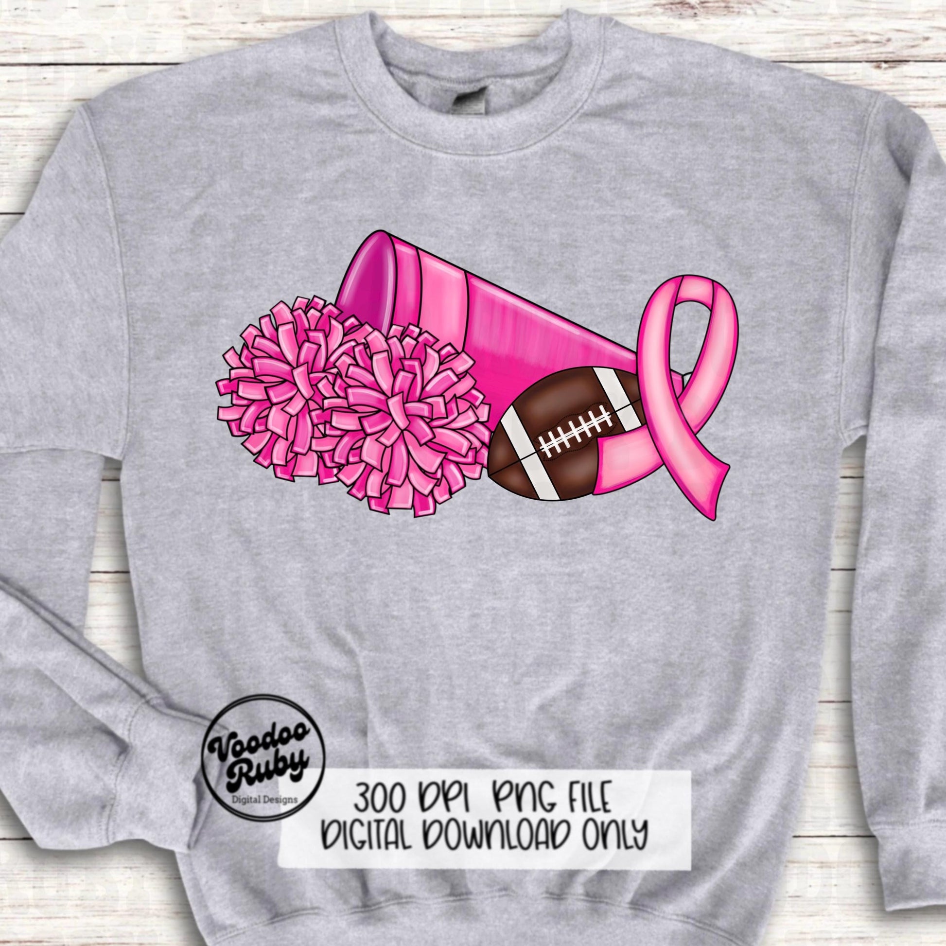 Cheer Pink Awareness Ribbon PNG Sublimation Design Hand Drawn Digital Download Football PNG Cheerleader Clip Art Printable DTF Pink October