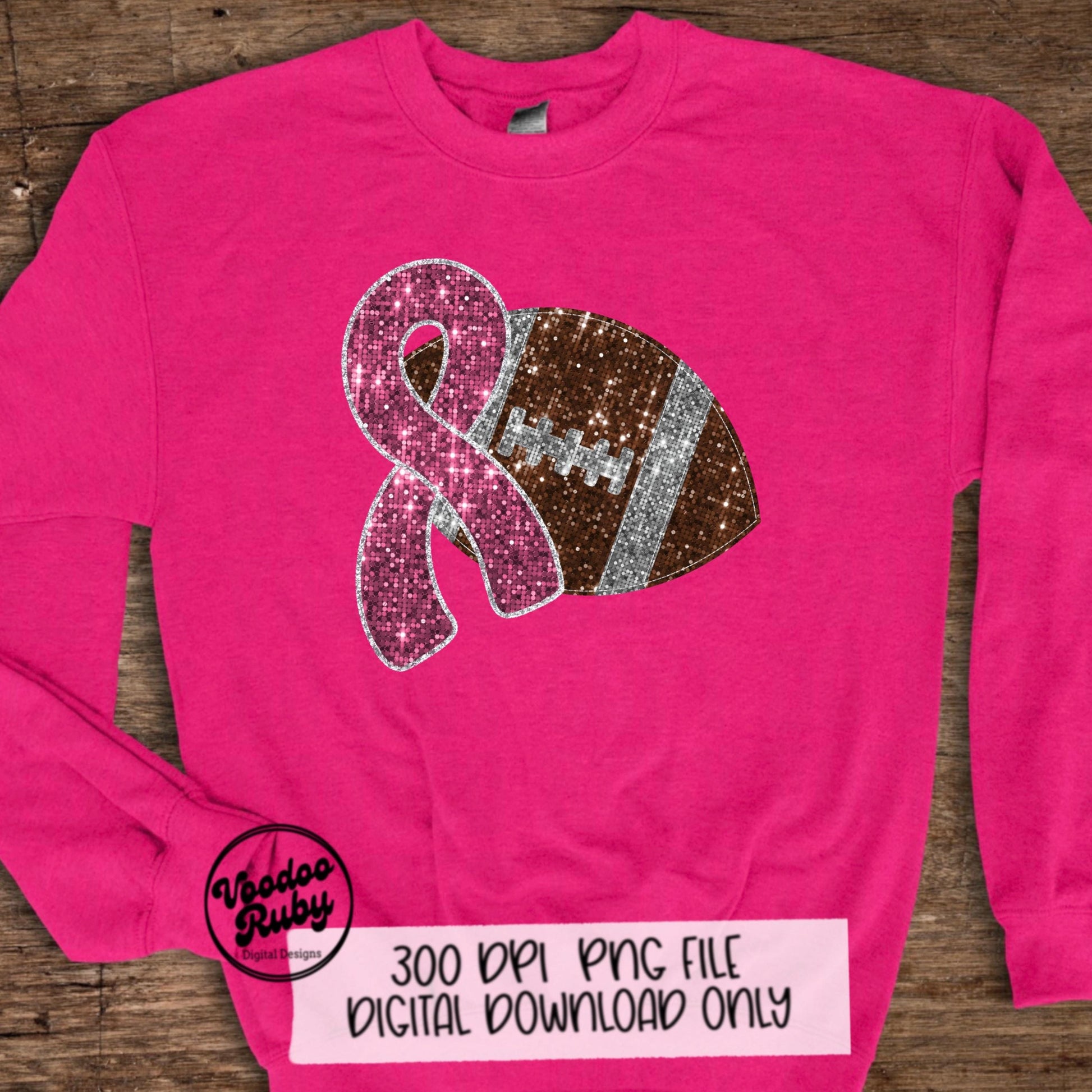 Pink Football PNG Design Sublimation Hand Drawn Digital Download Faux Sequins Pink Ribbon PNG Pink October DTF Printable Pink Awareness png