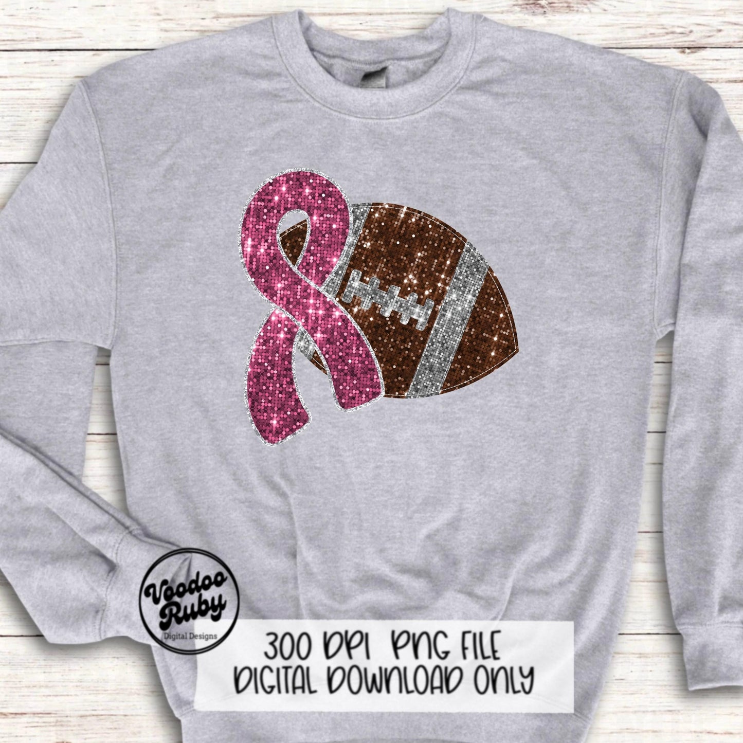 Pink Football PNG Design Sublimation Hand Drawn Digital Download Faux Sequins Pink Ribbon PNG Pink October DTF Printable Pink Awareness png