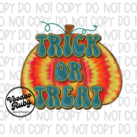 Trick or Treat Halloween PNG Design Hand Drawn Digital Download Sublimation Groovy Pumpkin PNG Tie Dye Pumpkin dtf Printable Pumpkin Design