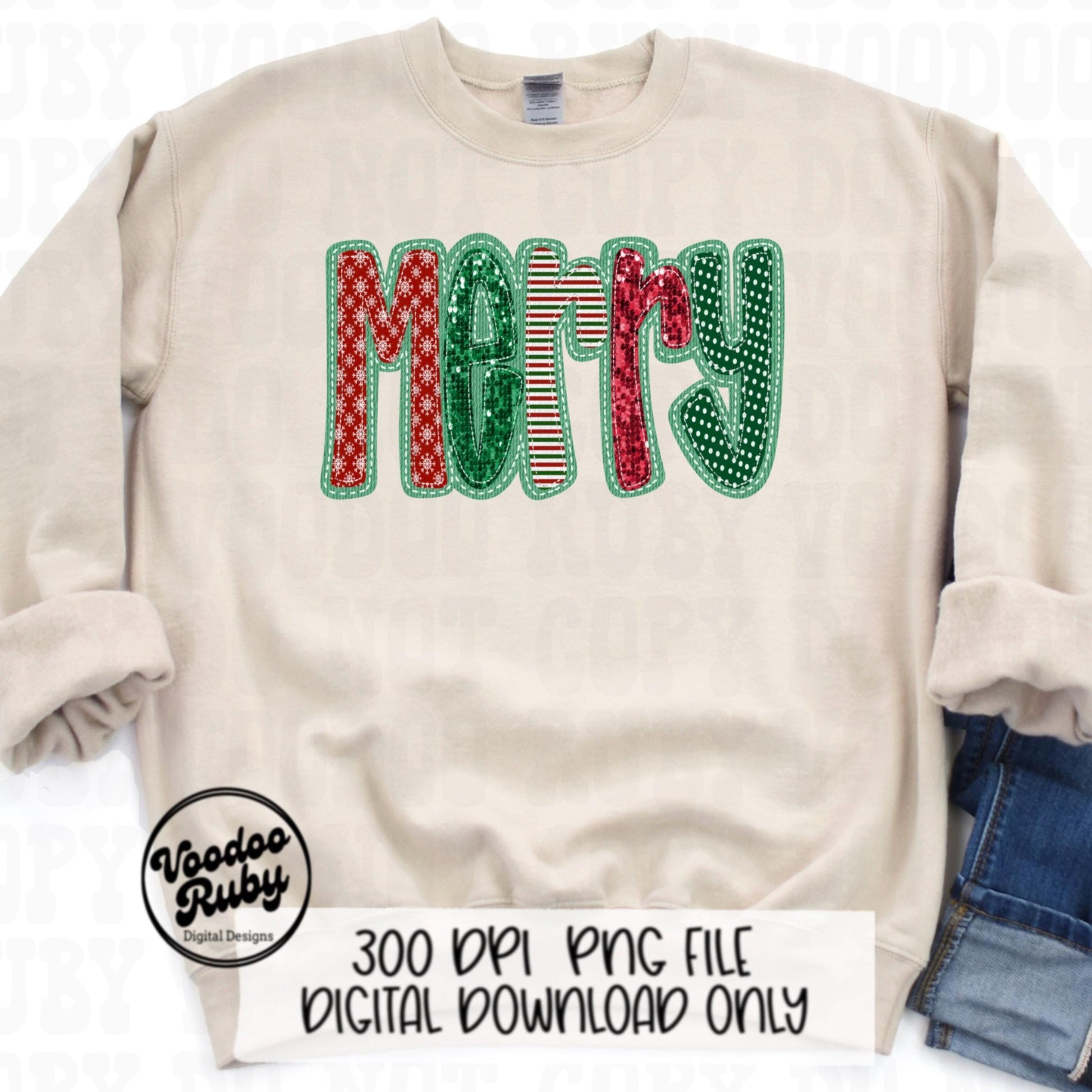 Sequin Merry PNG Design Merry Christmas PNG Faux Sequins Faux Applique Merry DTF Christmas Sublimation Digital Download Merry Clip Art