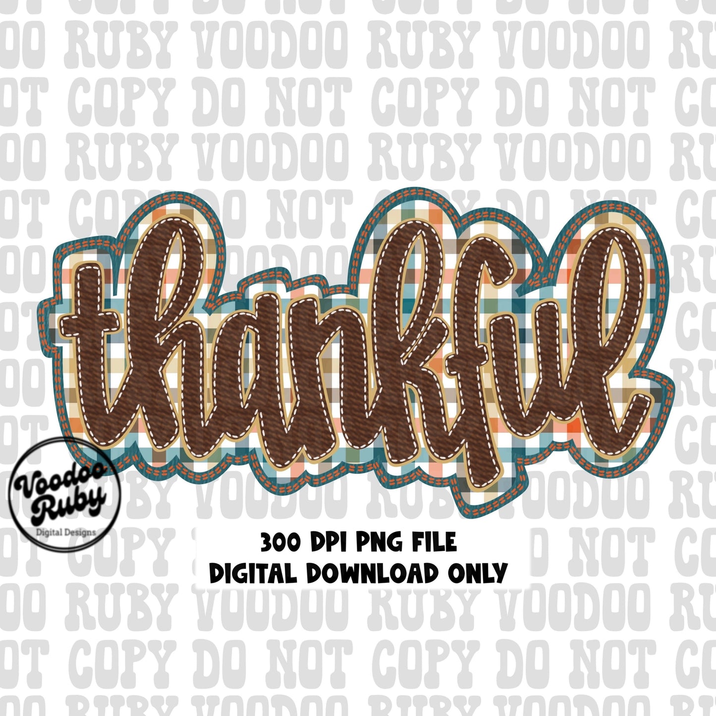 Thankful png faux applique embroidery dtf printable design