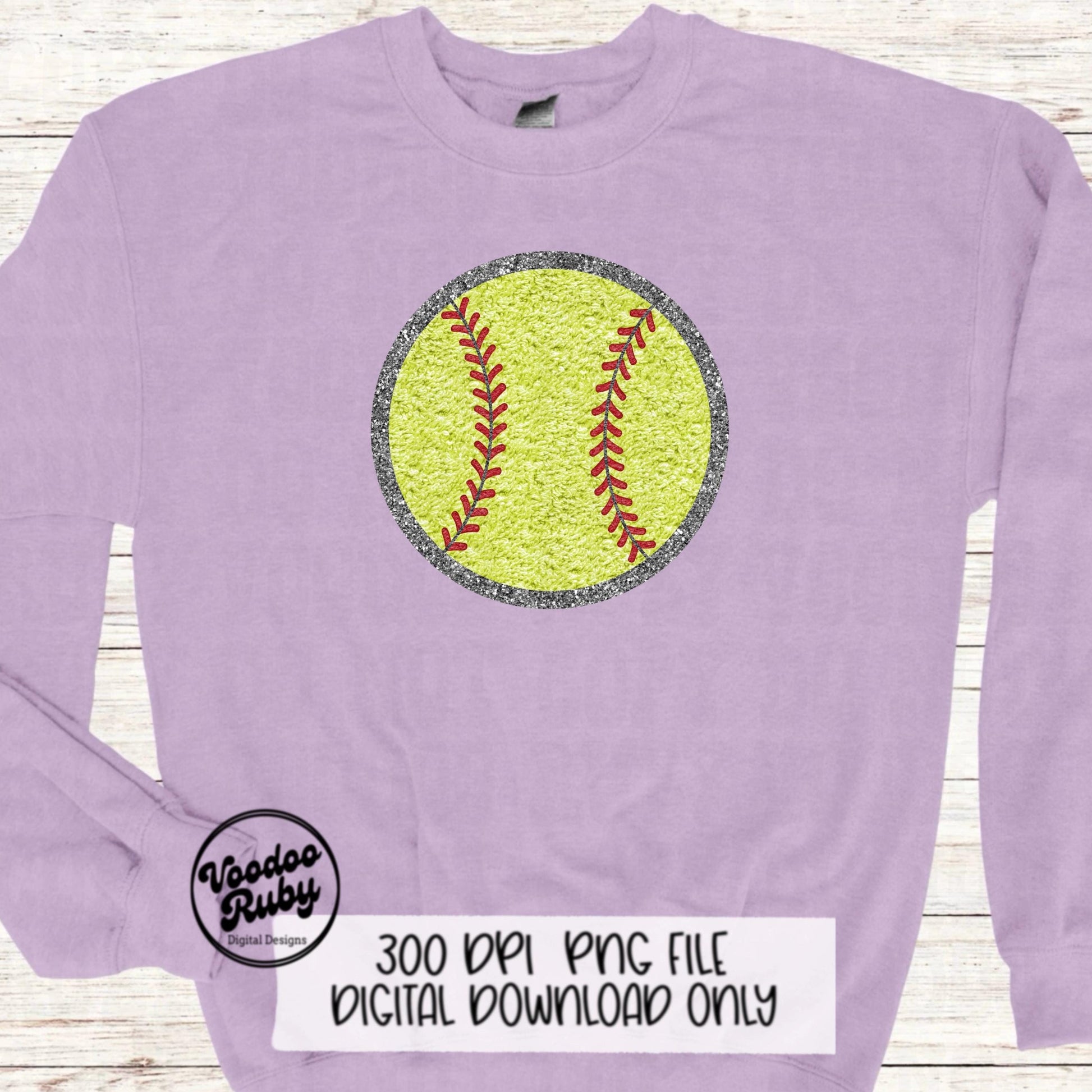 Faux Chenille Softball PNG Design Sublimation Hand Drawn Digital Download Faux Chenille Patches Faux Embroidery PNG Softball DTF Printable