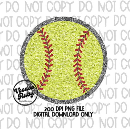 Faux Chenille Softball PNG Design Sublimation Hand Drawn Digital Download Faux Chenille Patches Faux Embroidery PNG Softball DTF Printable