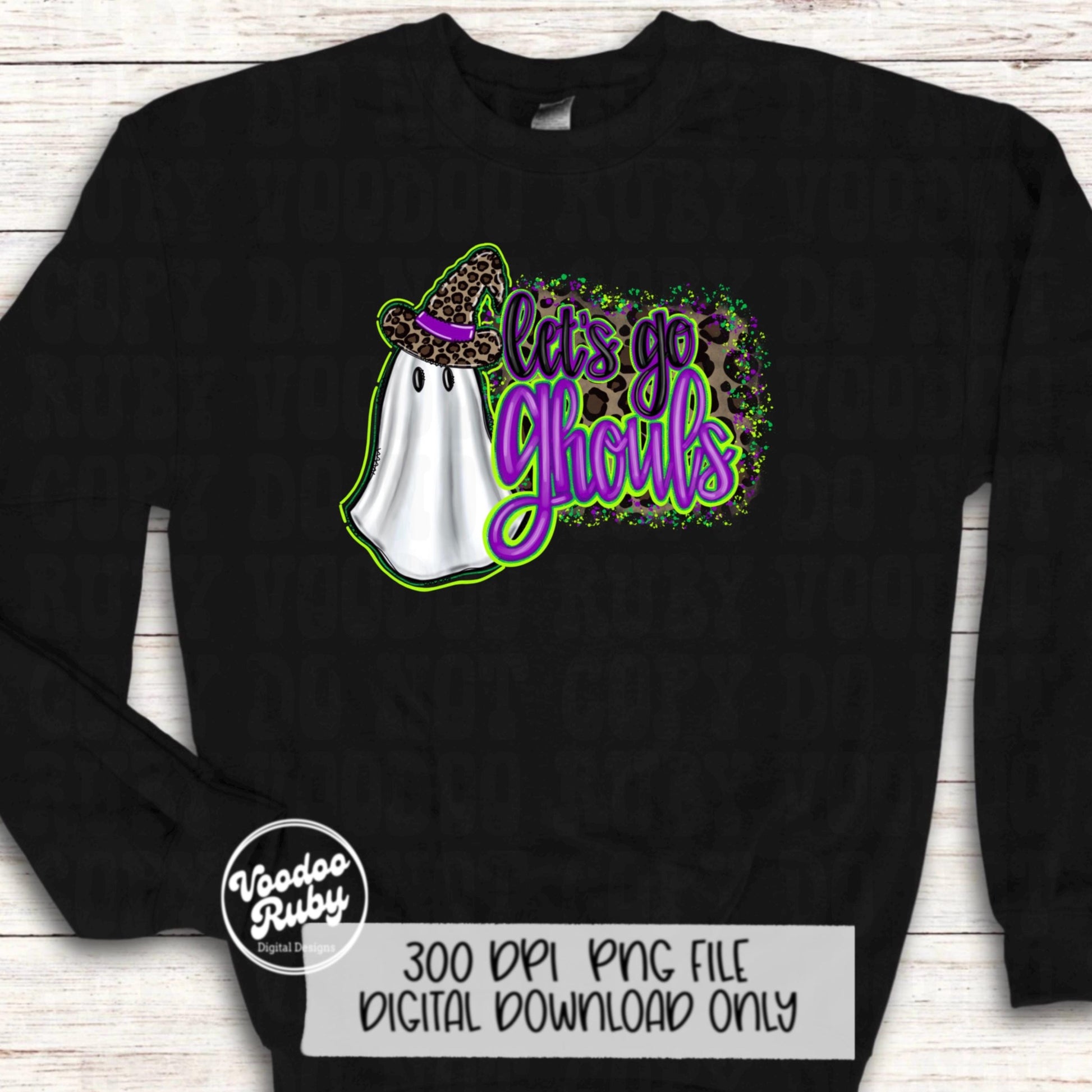 Let’s Go Ghouls PNG Sublimation Hand Drawn Digital Download Halloween PNG Witch Ghost Leopard Ghost DTF Printable