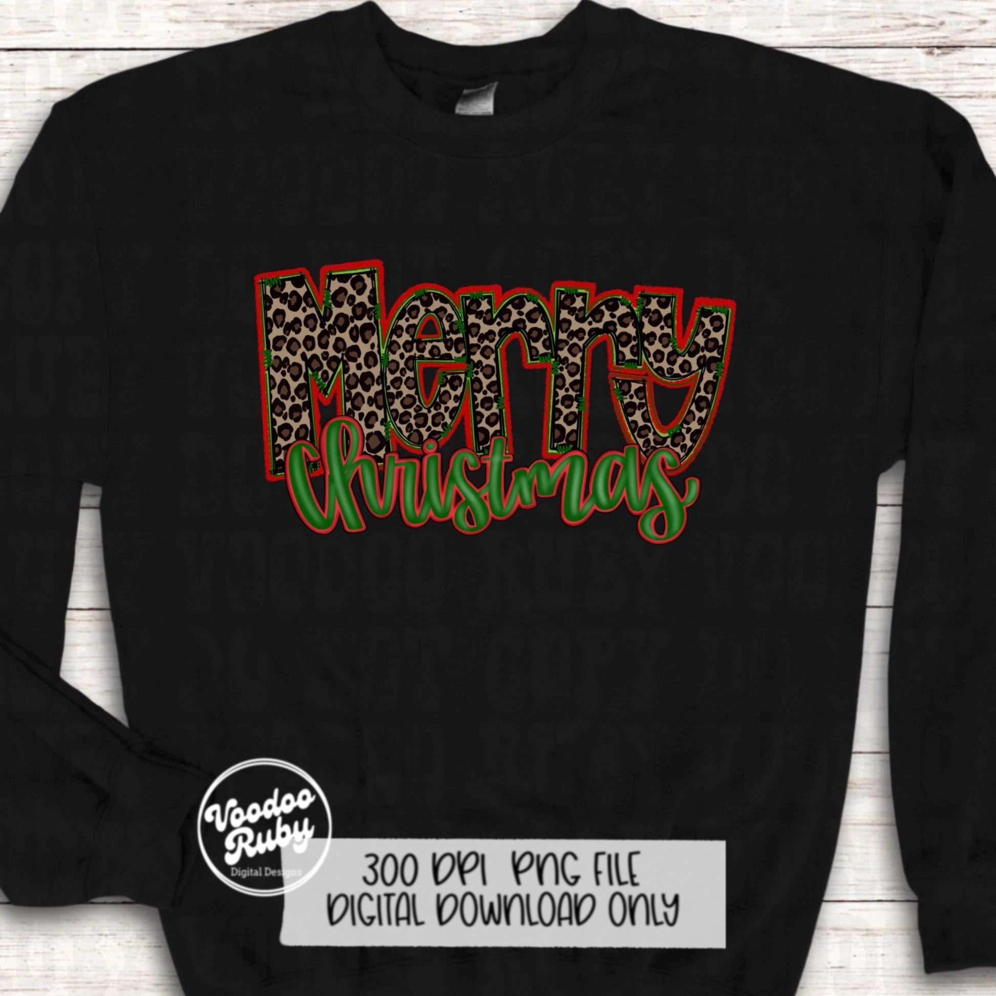 Leopard Merry Christmas Sublimation Design | Hand Drawn Digital Design Download | Christmas PNG | Leopard PNG | Clip Art | Printable