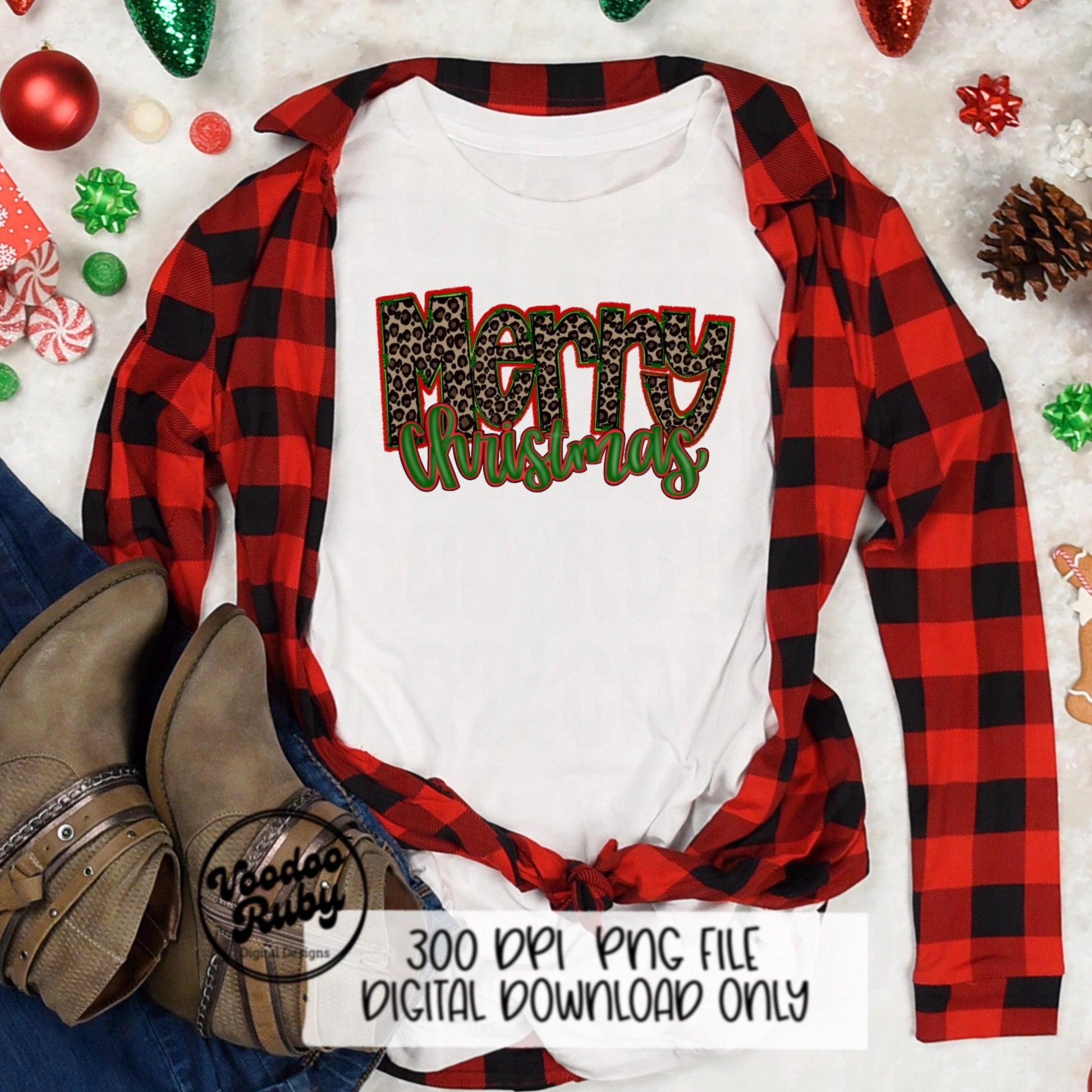 Leopard Merry Christmas Sublimation Design | Hand Drawn Digital Design Download | Christmas PNG | Leopard PNG | Clip Art | Printable