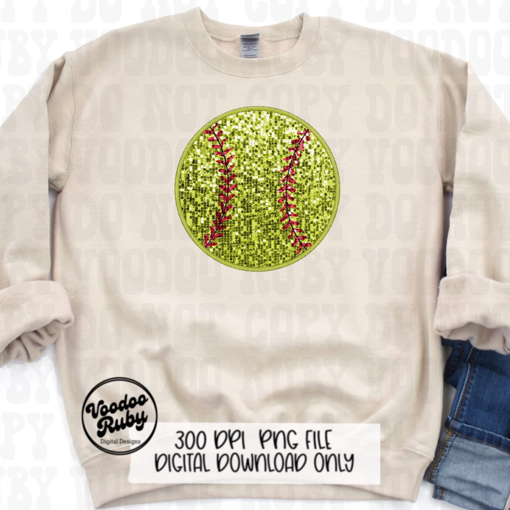 Sequin Softball PNG Design Sublimation Hand Digital Download Softball Faux Embroidery PNG DTF Printable Glitter Softball Clip Art