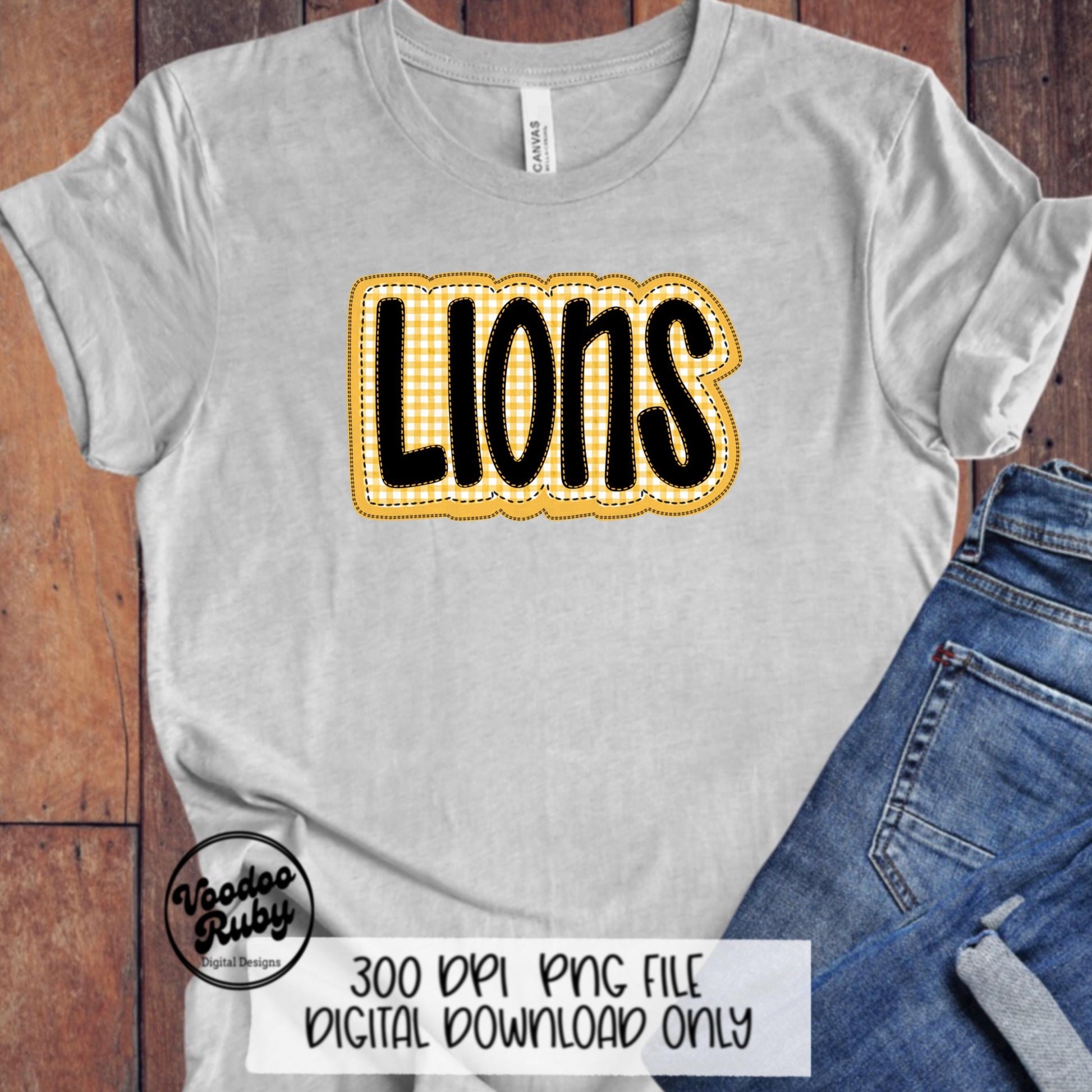 Lions PNG Design Embroidery Sublimation Faux Applique Hand Drawn Digital Download Lions Football png Yellow Gold Lions Mascot DTF Printable