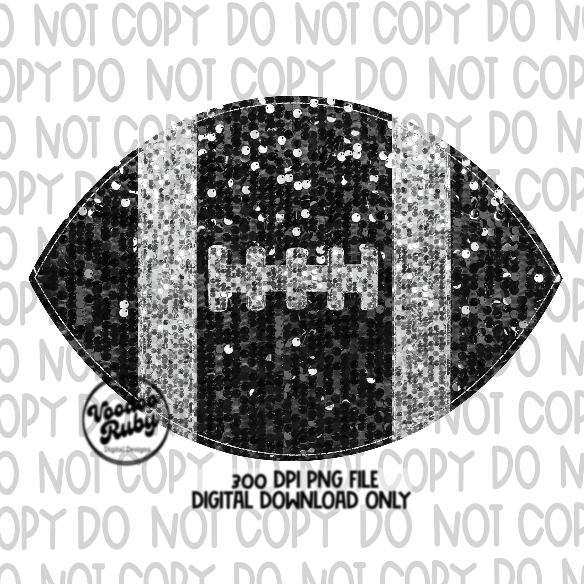 Black Silver Sequin Football PNG Design Glitter Hand Drawn Digital Download Faux Sequins Patch Printable Clip Art Faux Appliqué Football DTF