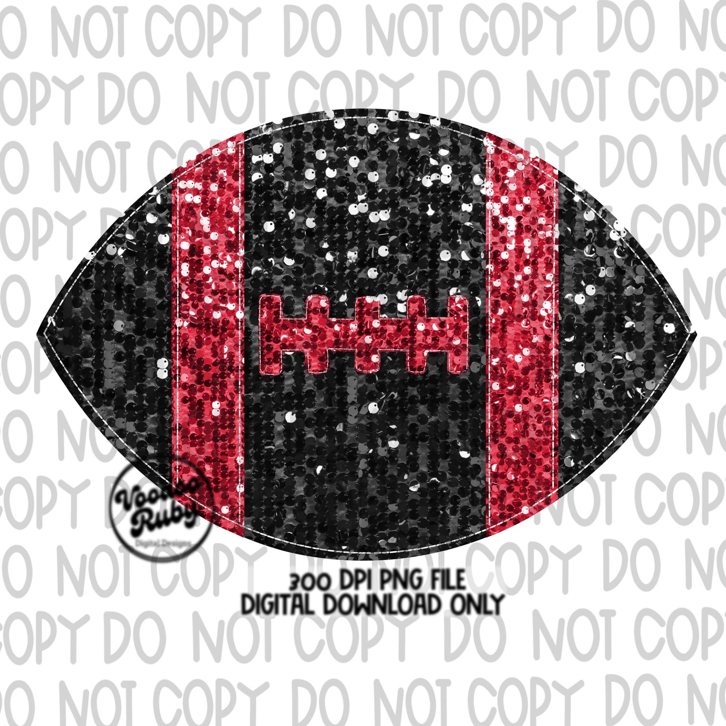 Red Black Sequin Football PNG Design Glitter Hand Drawn Digital Download Faux Sequins Patch Printable Clip Art Faux Appliqué Football DTF