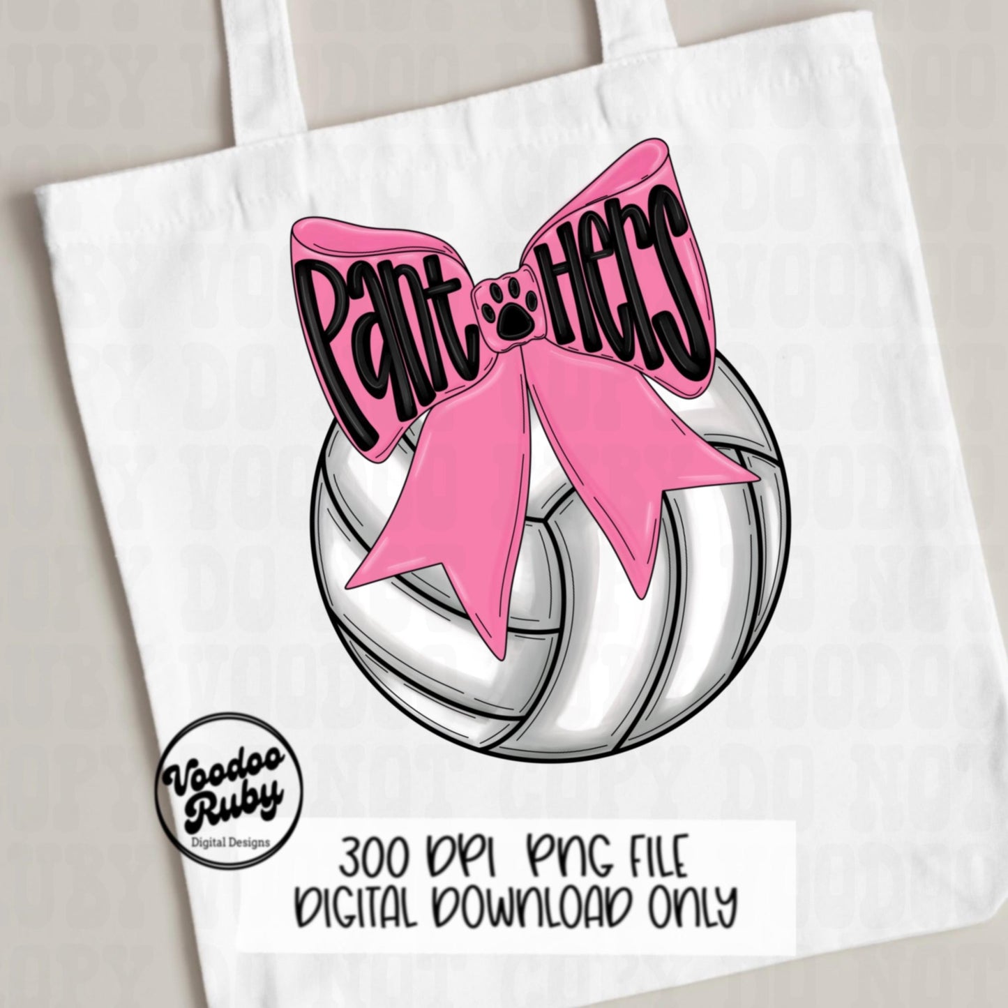 Pink Panthers Mascot Volleyball PNG Design Sublimation Coquette Hand Drawn Digital Download Pink Out Volleyball Pink Bow PNG October Pink