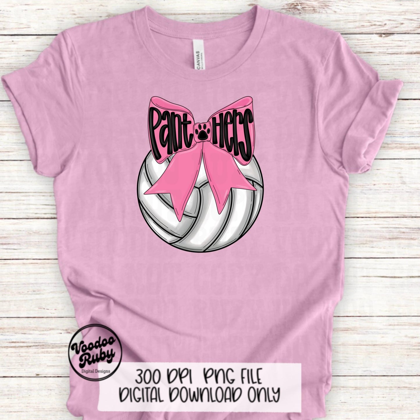 Pink Panthers Mascot Volleyball PNG Design Sublimation Coquette Hand Drawn Digital Download Pink Out Volleyball Pink Bow PNG October Pink