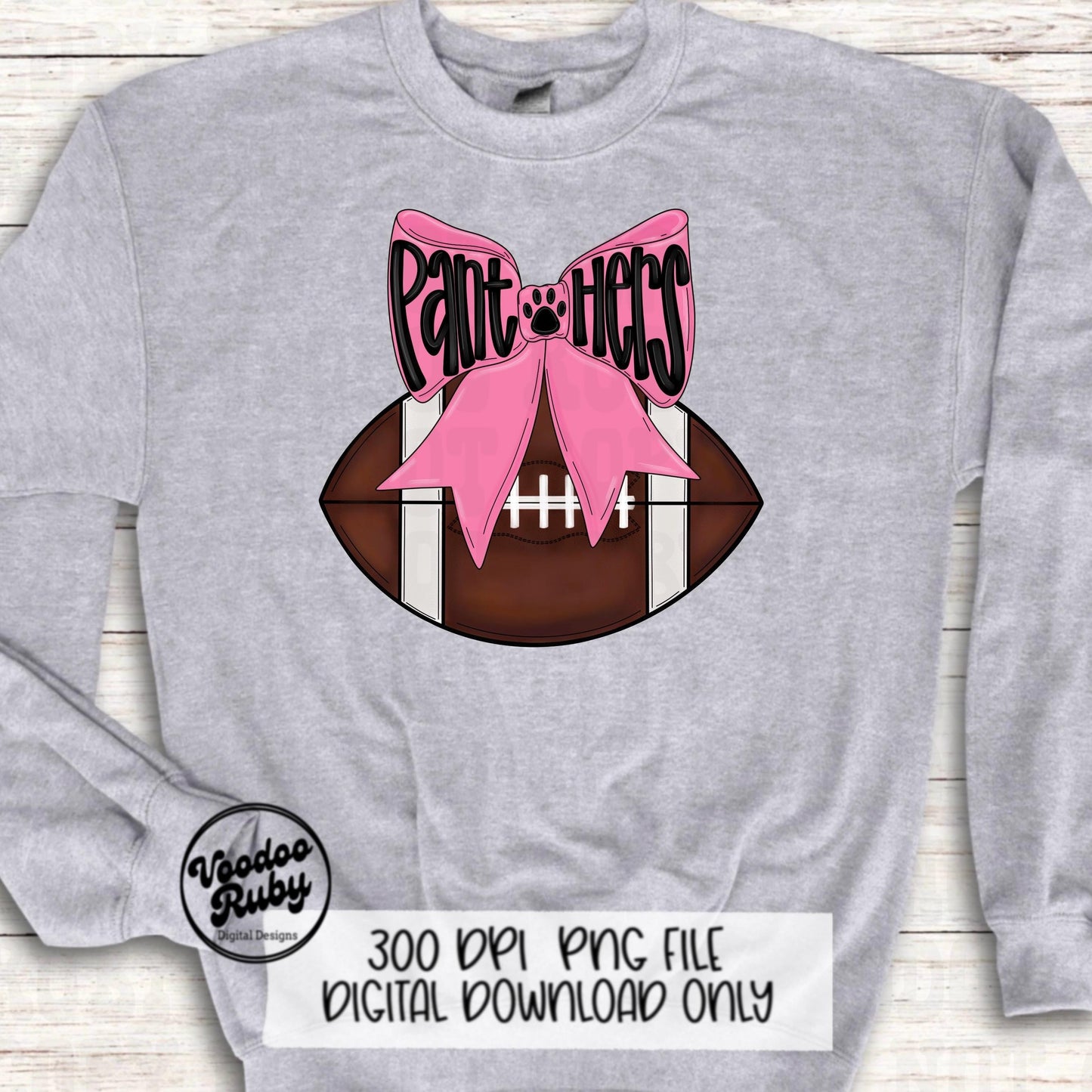 Pink Panthers Mascot Football PNG Design Sublimation Coquette Hand Drawn Digital Download Pink Out Football Pink Bow PNG October Pink