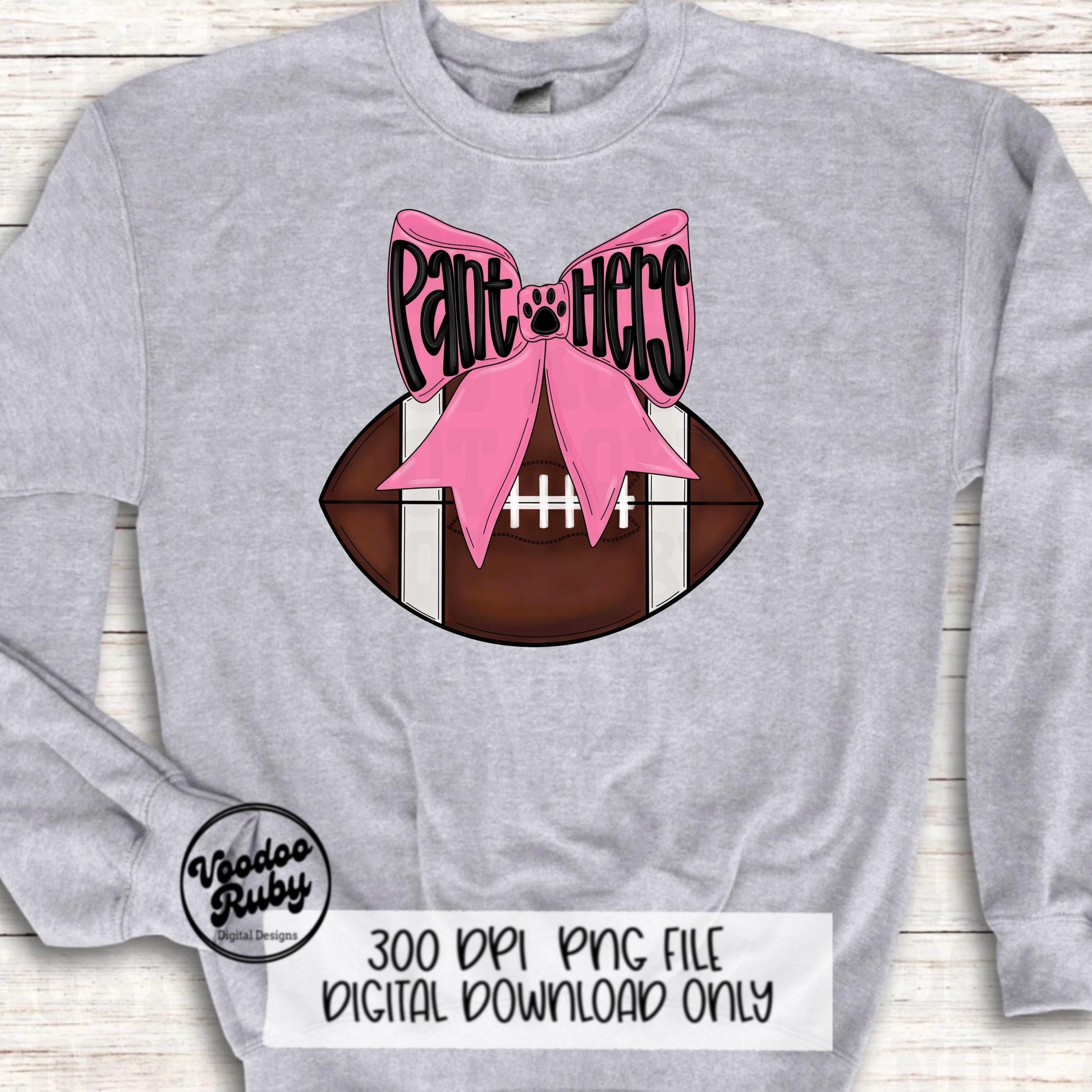 Pink Panthers Mascot Football PNG Design Sublimation Coquette Hand Drawn Digital Download Pink Out Football Pink Bow PNG October Pink