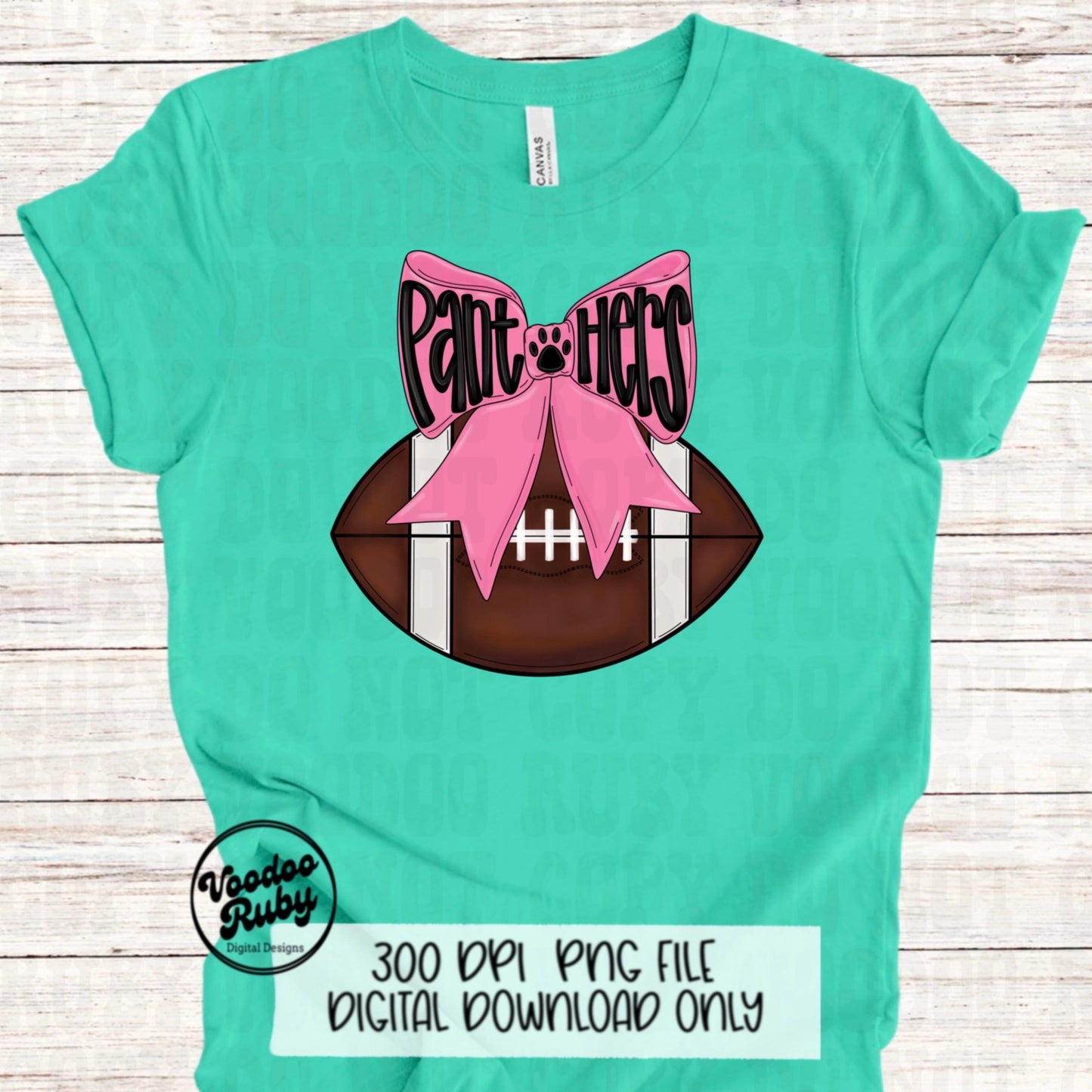 Pink Panthers Mascot Football PNG Design Sublimation Coquette Hand Drawn Digital Download Pink Out Football Pink Bow PNG October Pink