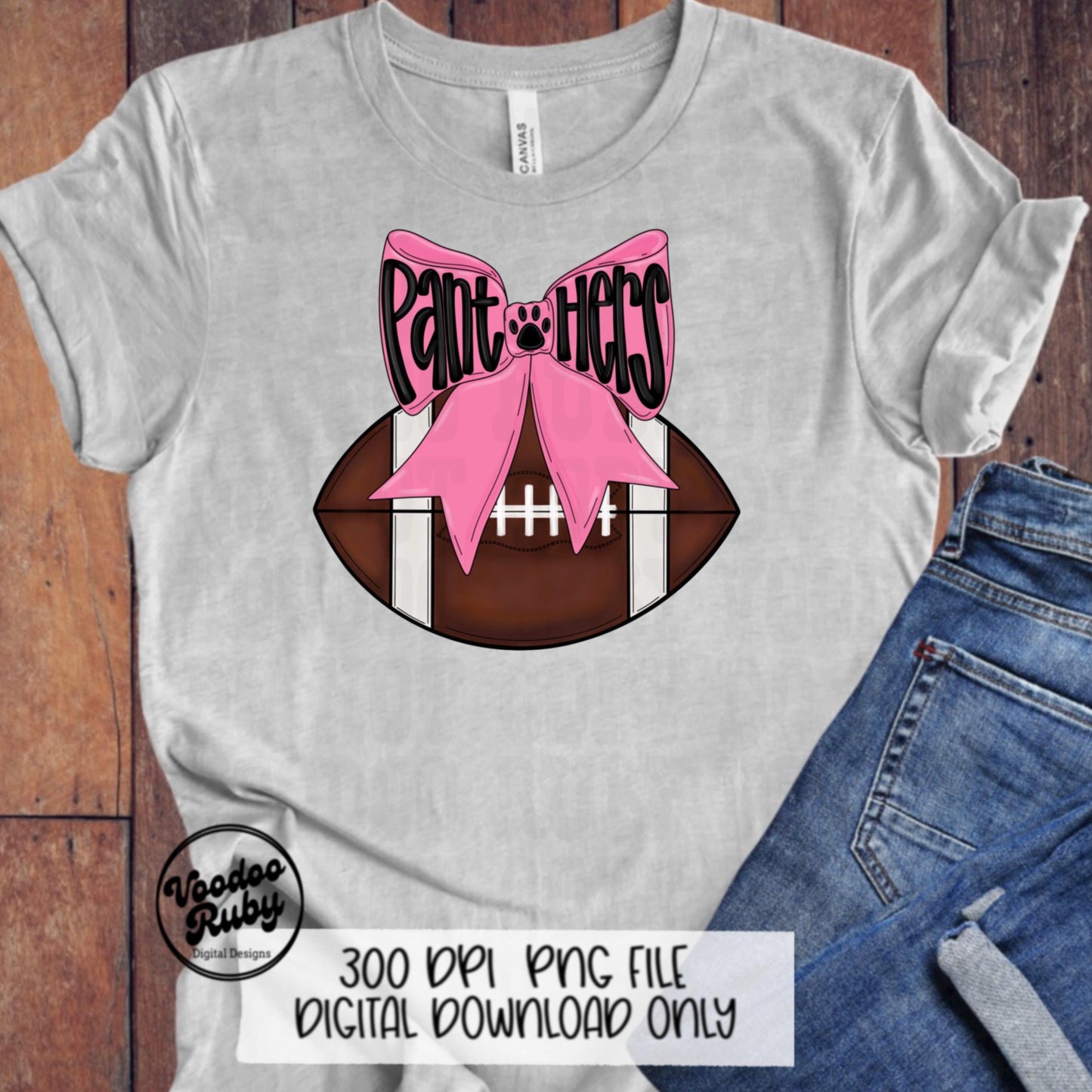Pink Panthers Mascot Football PNG Design Sublimation Coquette Hand Drawn Digital Download Pink Out Football Pink Bow PNG October Pink