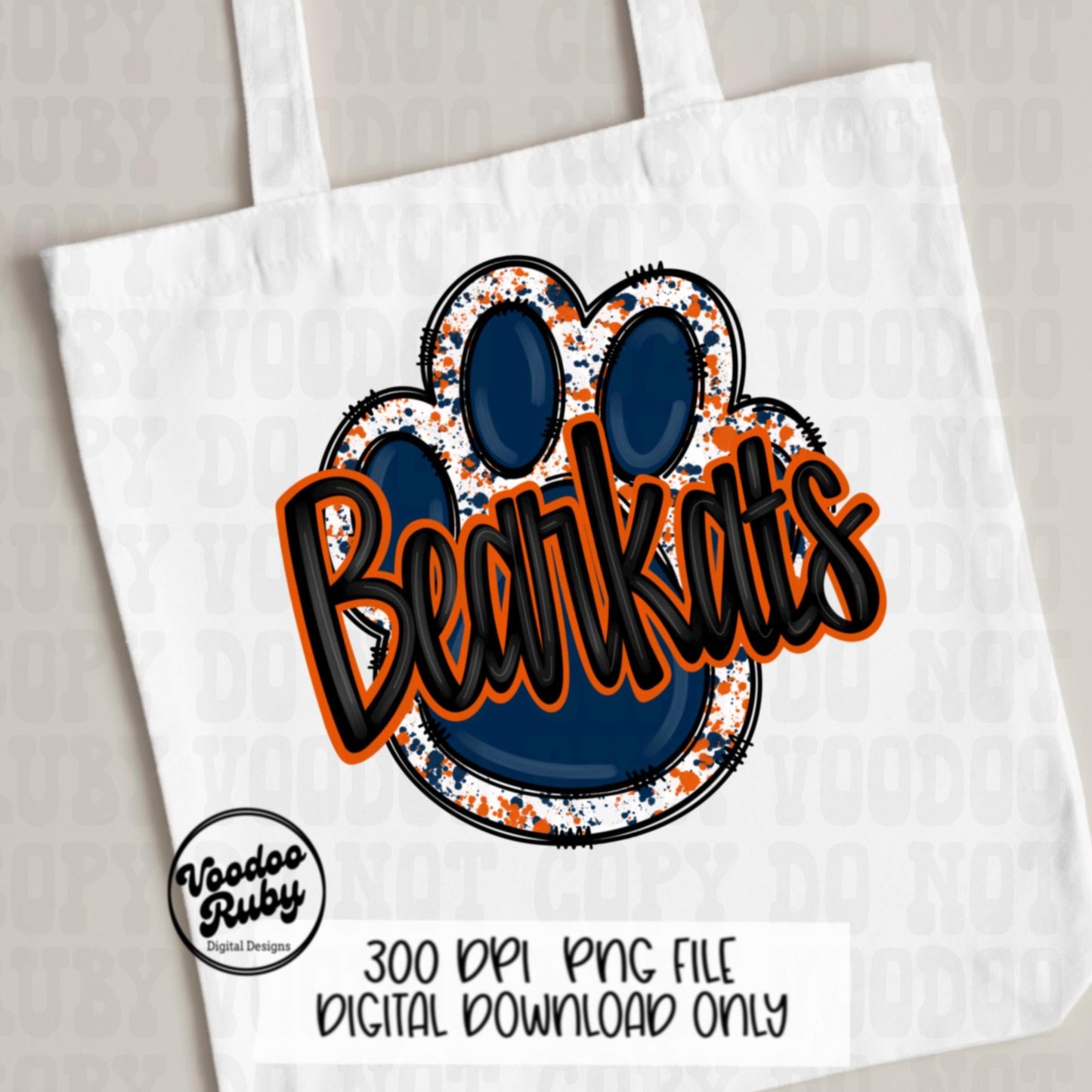 Bearkats PNG Design Hand Drawn Digital Download Football png Blue Orange Paw Print Sublimation png Bearkats Football DTF Printable Clip Art