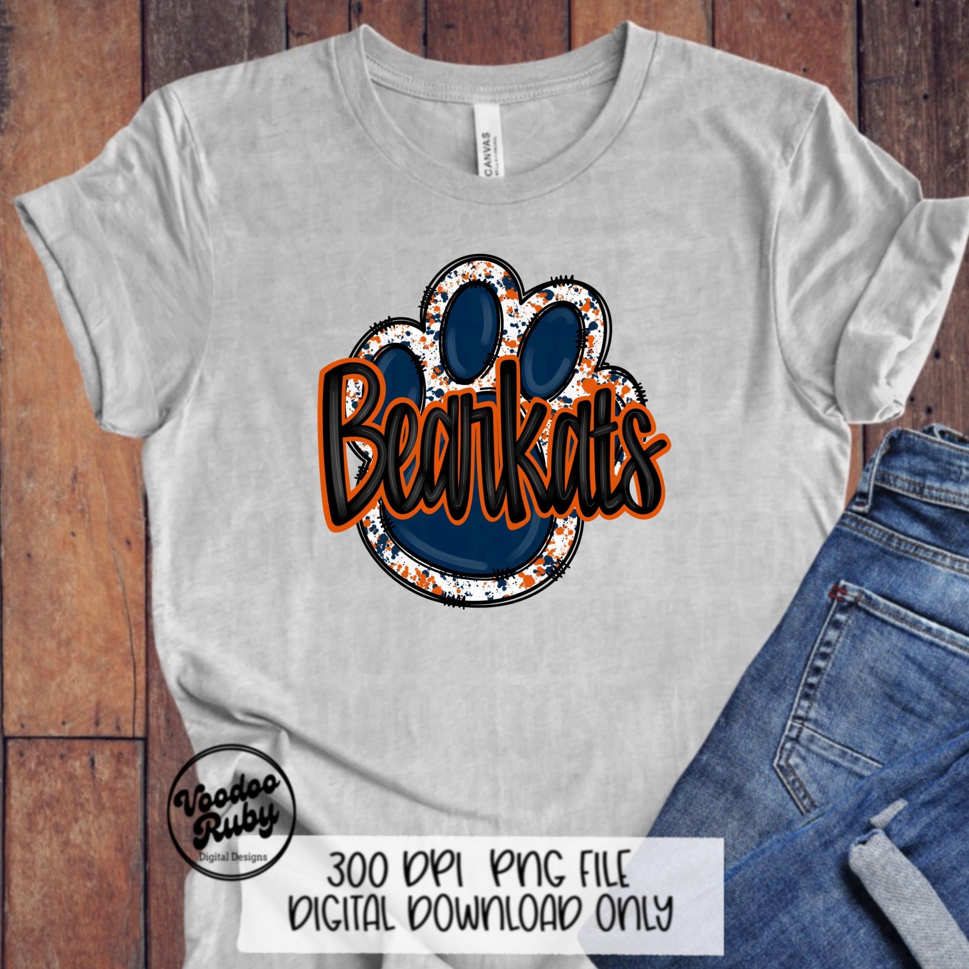 Bearkats PNG Design Hand Drawn Digital Download Football png Blue Orange Paw Print Sublimation png Bearkats Football DTF Printable Clip Art