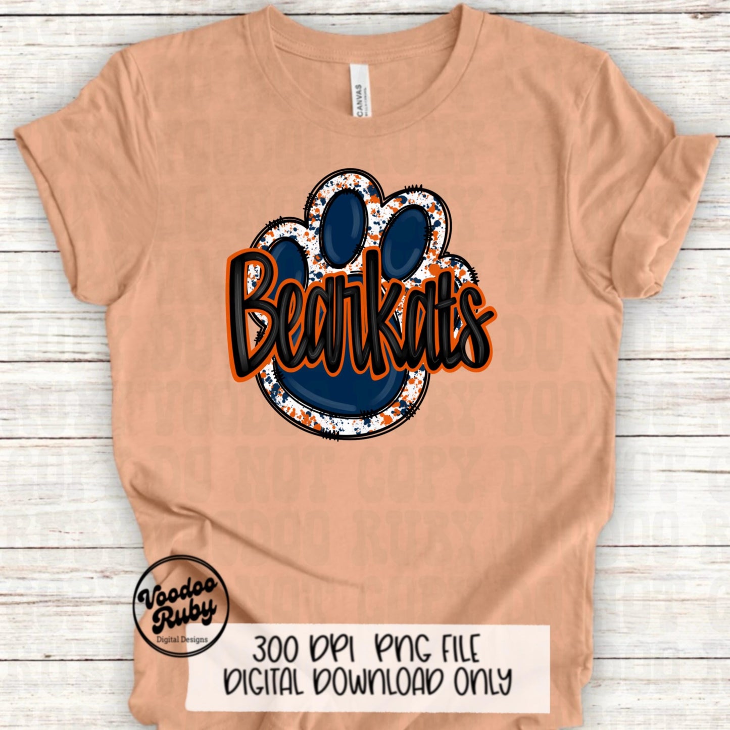Bearkats PNG Design Hand Drawn Digital Download Football png Blue Orange Paw Print Sublimation png Bearkats Football DTF Printable Clip Art