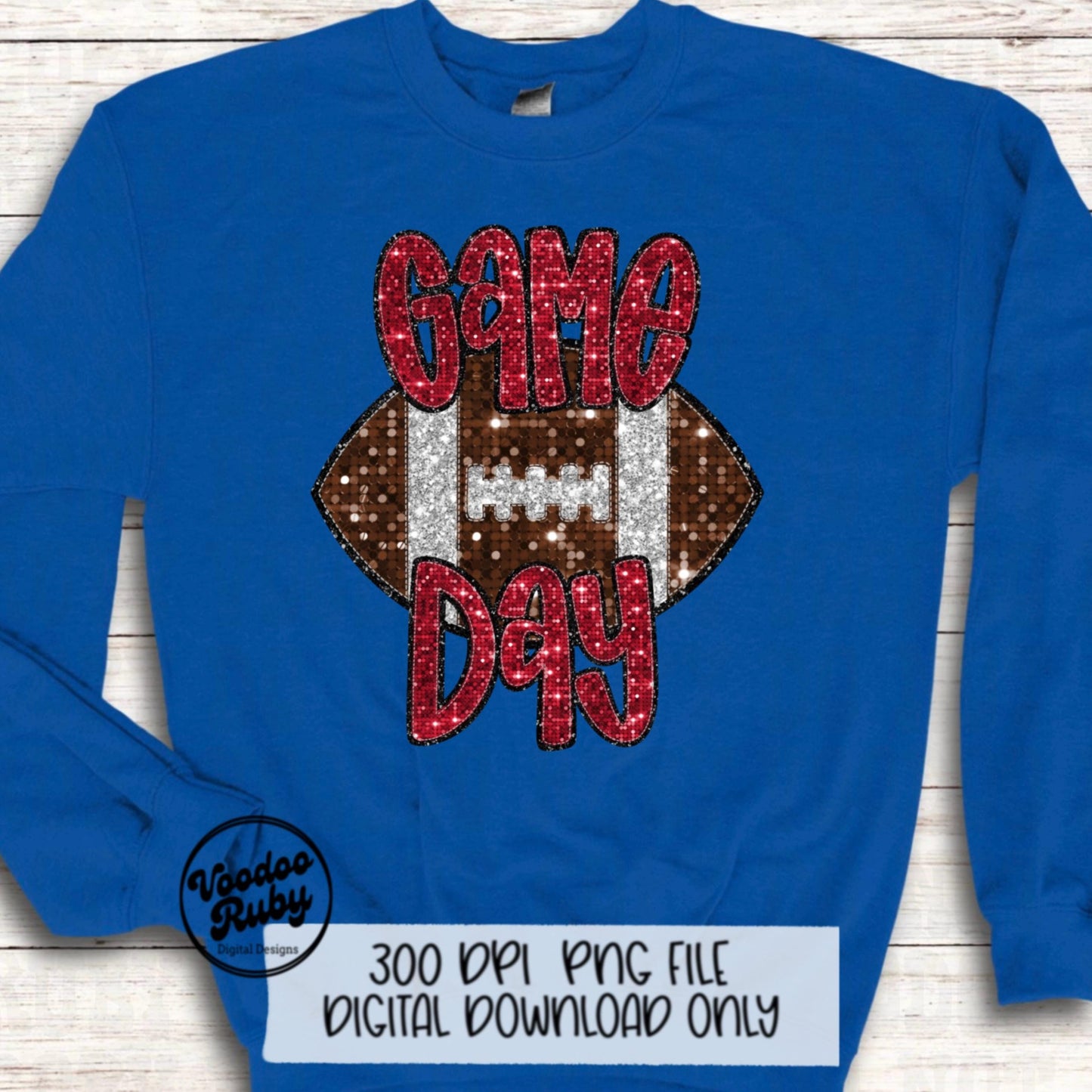 Football Game Day Red Sequin PNG Design Sublimation Faux Embroidery Hand Drawn Digital Download Football Mascot PNG Glitter Printable DTF
