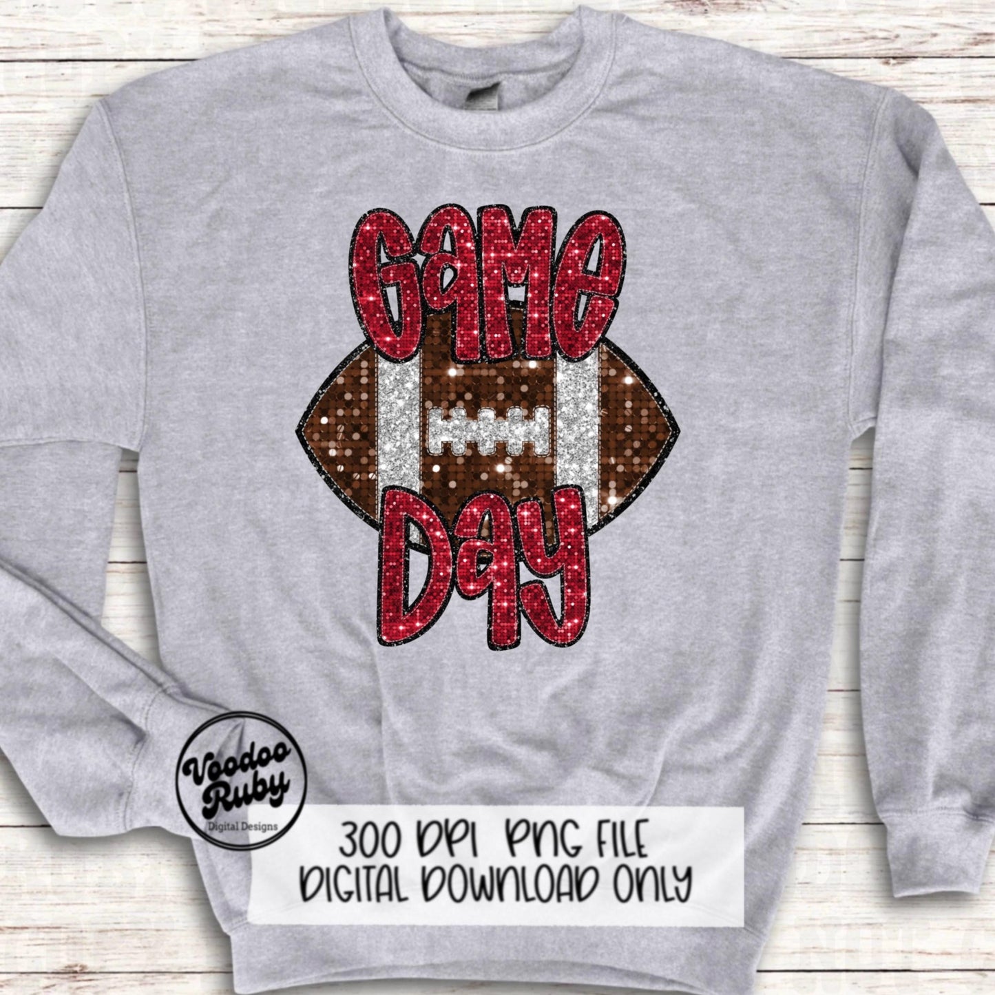 Football Game Day Red Sequin PNG Design Sublimation Faux Embroidery Hand Drawn Digital Download Football Mascot PNG Glitter Printable DTF