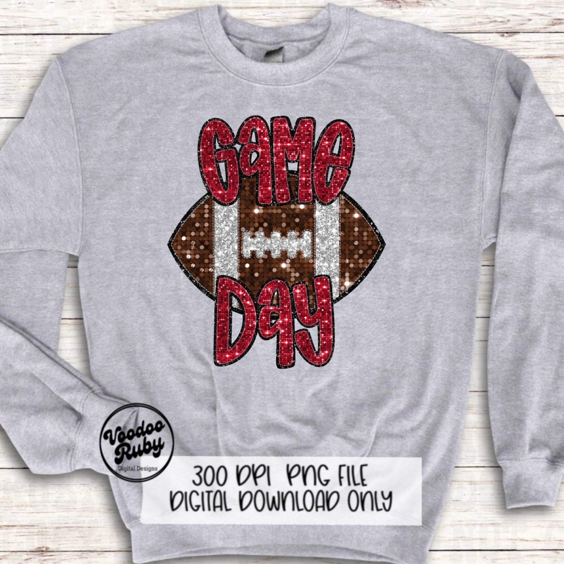 Football Game Day Red Sequin PNG Design Sublimation Faux Embroidery Hand Drawn Digital Download Football Mascot PNG Glitter Printable DTF