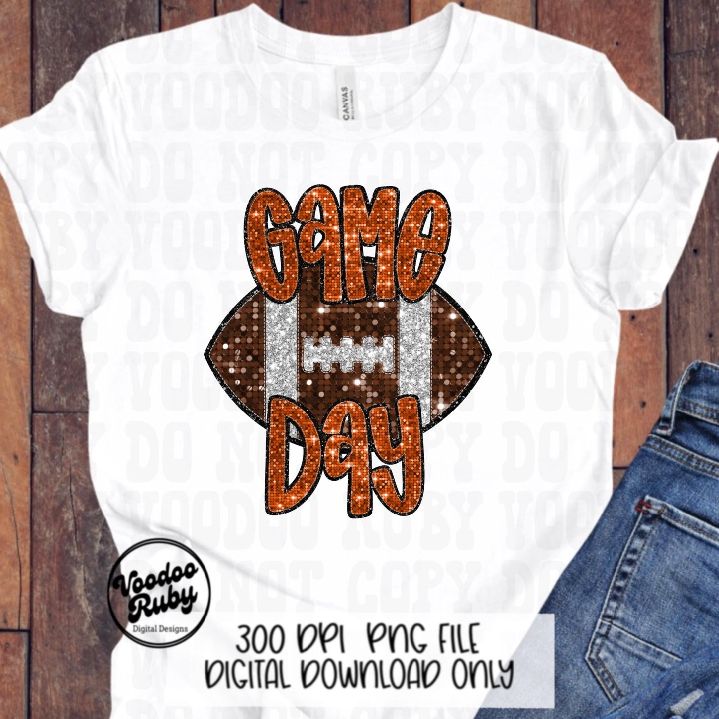 Football Game Day Orange Sequin PNG Design Sublimation Faux Embroidery Hand Drawn Digital Download Football Mascot PNG Glitter Printable DTF