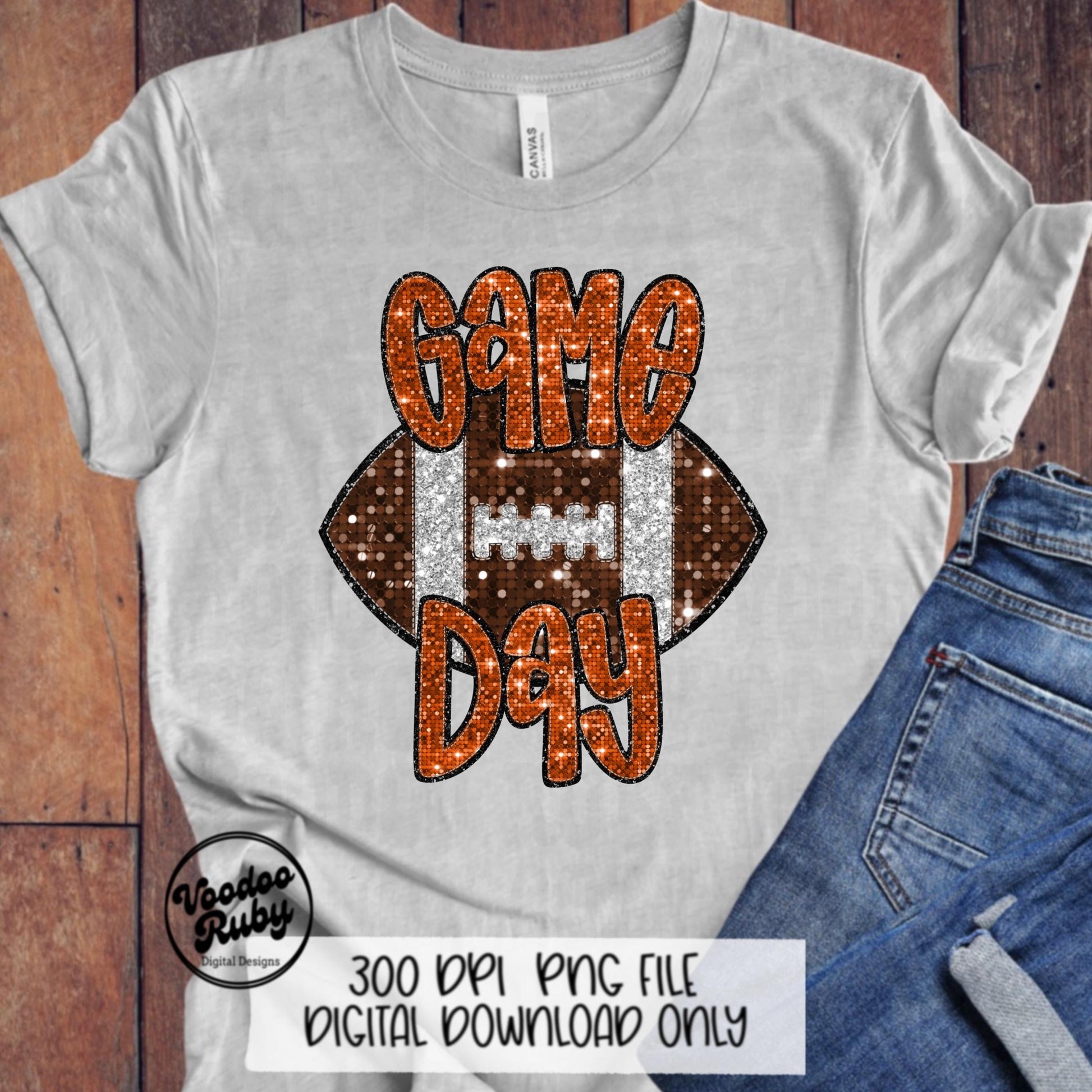 Football Game Day Orange Sequin PNG Design Sublimation Faux Embroidery Hand Drawn Digital Download Football Mascot PNG Glitter Printable DTF