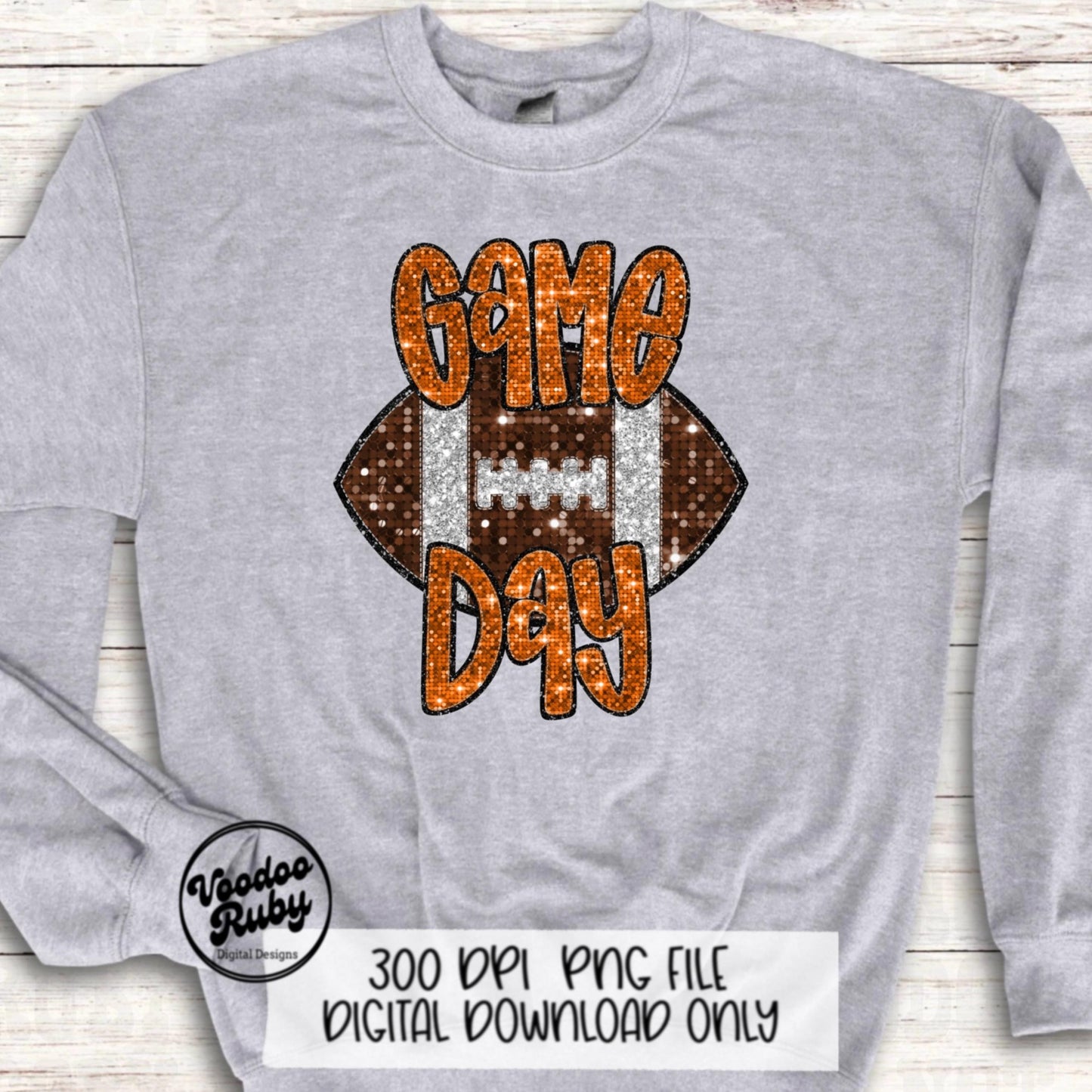 Football Game Day Orange Sequin PNG Design Sublimation Faux Embroidery Hand Drawn Digital Download Football Mascot PNG Glitter Printable DTF