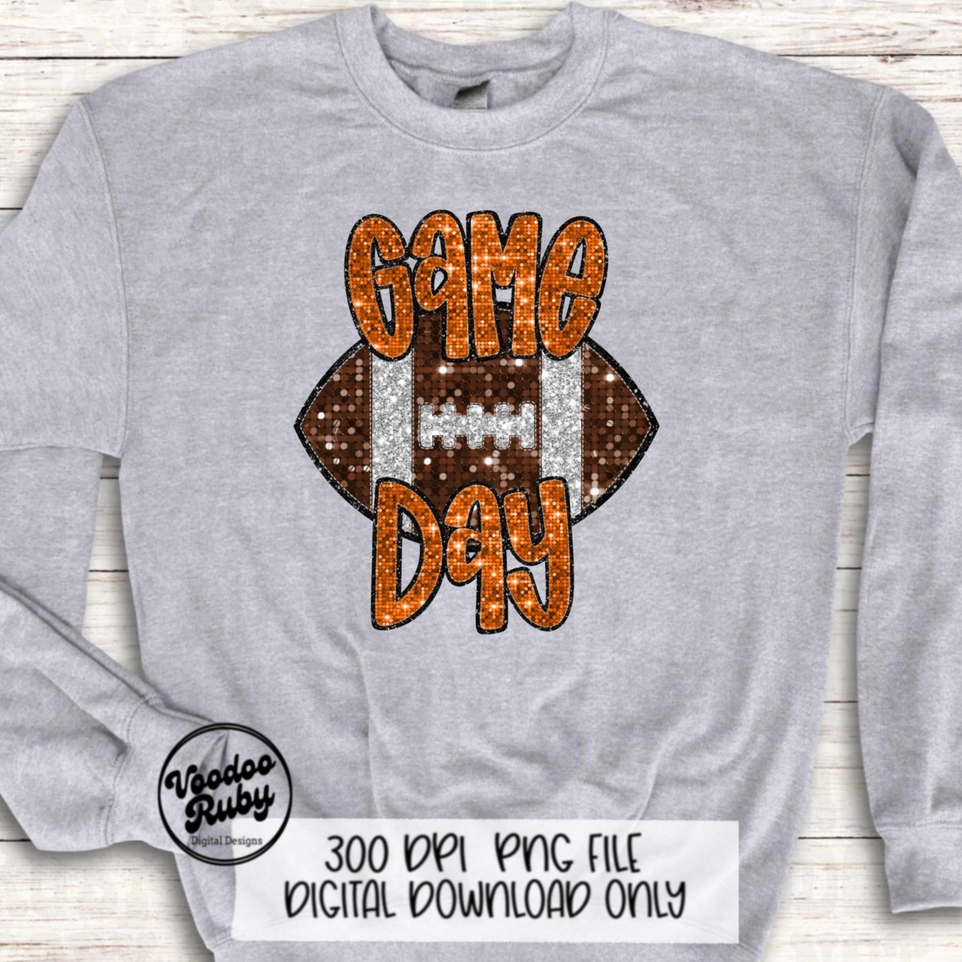 Football Game Day Orange Sequin PNG Design Sublimation Faux Embroidery Hand Drawn Digital Download Football Mascot PNG Glitter Printable DTF