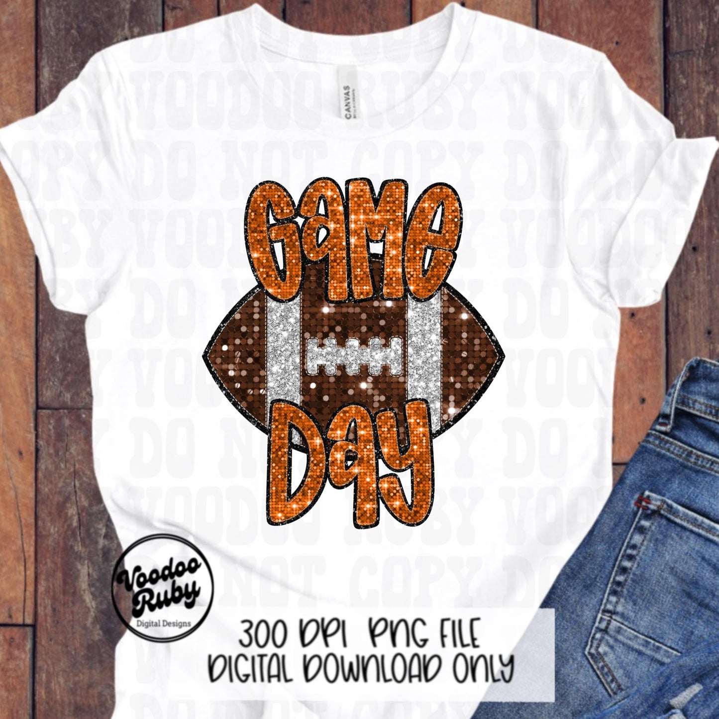 Football Game Day Orange Sequin PNG Design Sublimation Faux Embroidery Hand Drawn Digital Download Football Mascot PNG Glitter Printable DTF
