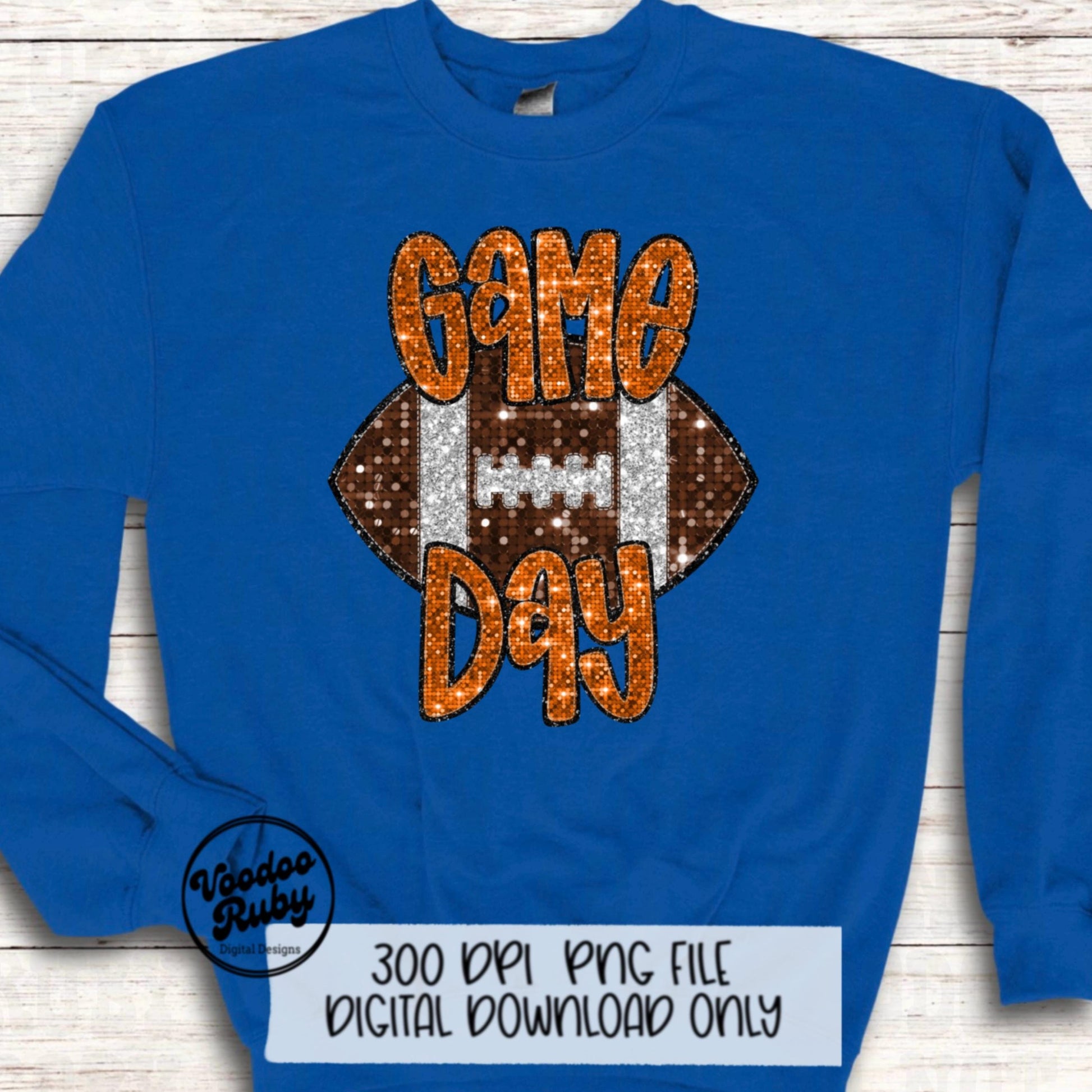 Football Game Day Orange Sequin PNG Design Sublimation Faux Embroidery Hand Drawn Digital Download Football Mascot PNG Glitter Printable DTF