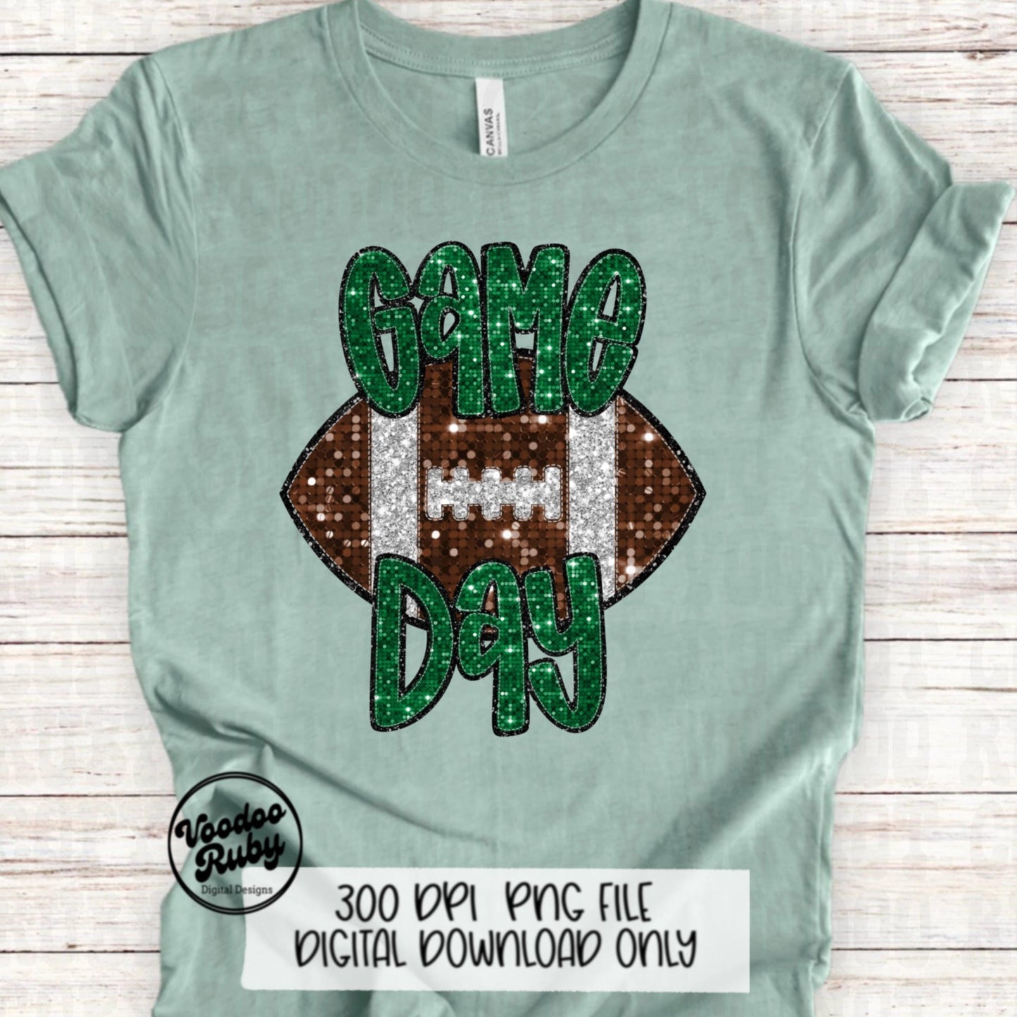 Football Game Day Green Sequin PNG Design Sublimation Faux Embroidery Hand Drawn Digital Download Football Mascot PNG Glitter Printable DTF