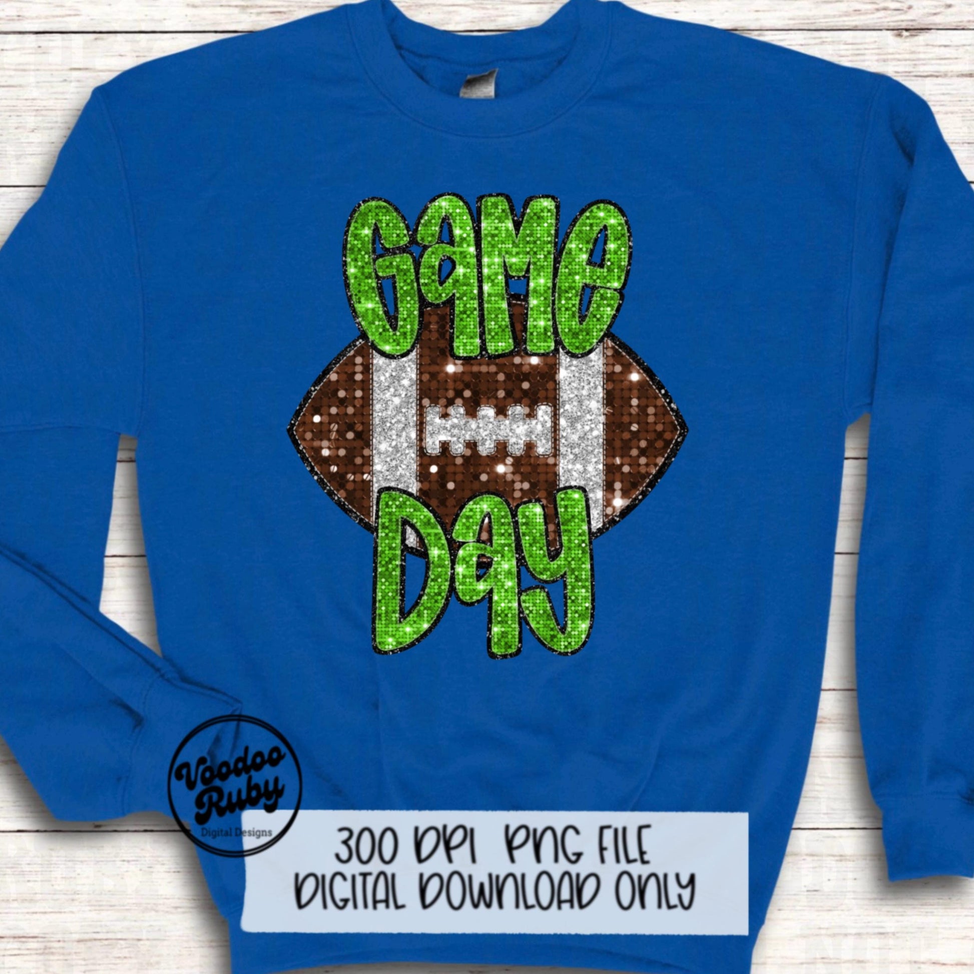 Football Game Day Lime Green Sequin PNG Design Sublimation Faux Embroidery Hand Drawn Digital Download Football Mascot PNG Glitter DTF