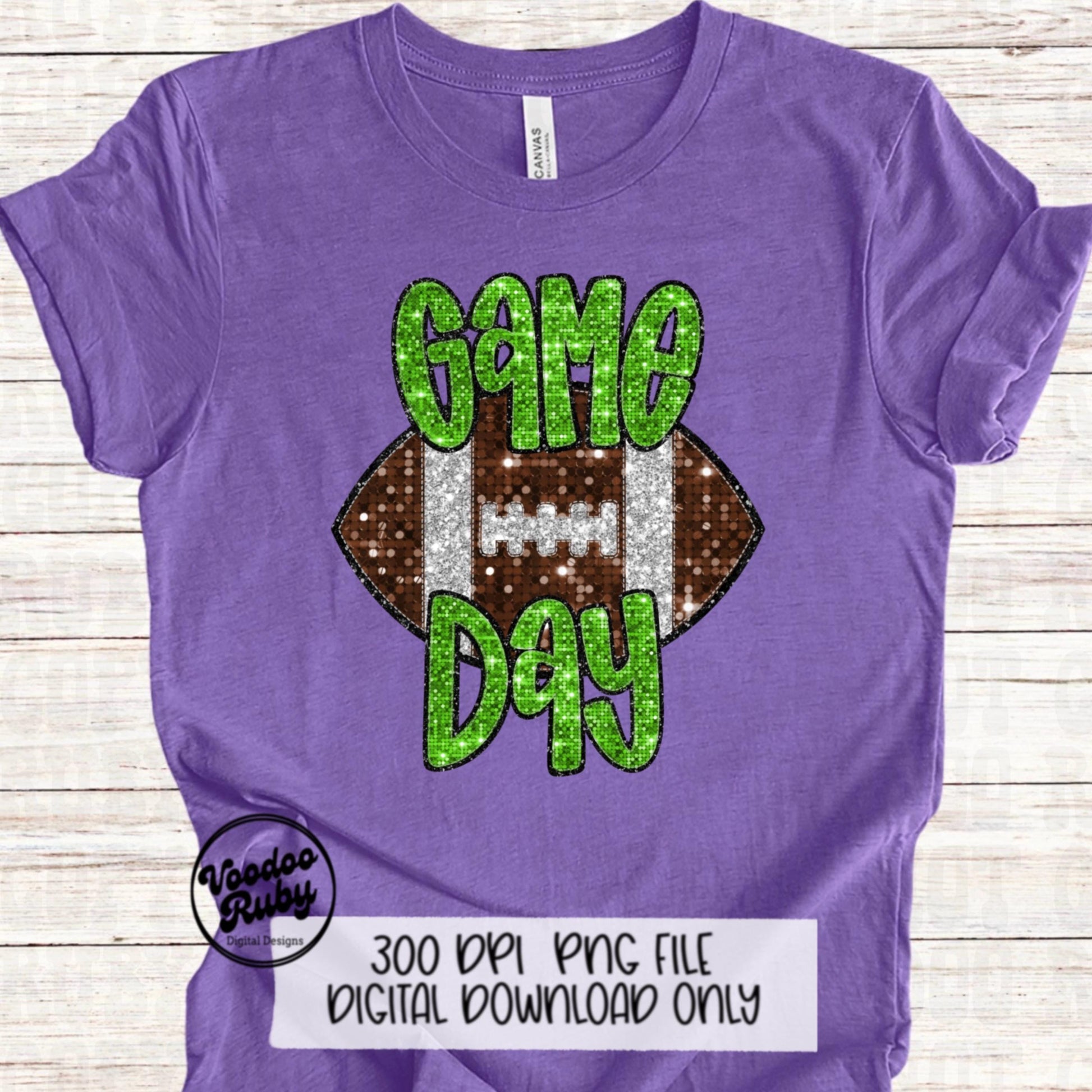 Football Game Day Lime Green Sequin PNG Design Sublimation Faux Embroidery Hand Drawn Digital Download Football Mascot PNG Glitter DTF